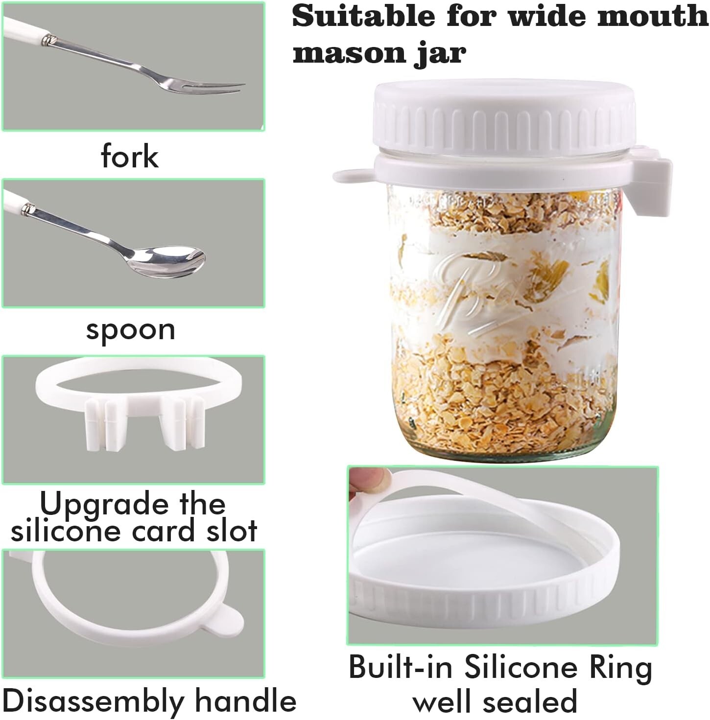 overnight oatmeal lid 4 piece set pickle fork spoon suitable for mason jars