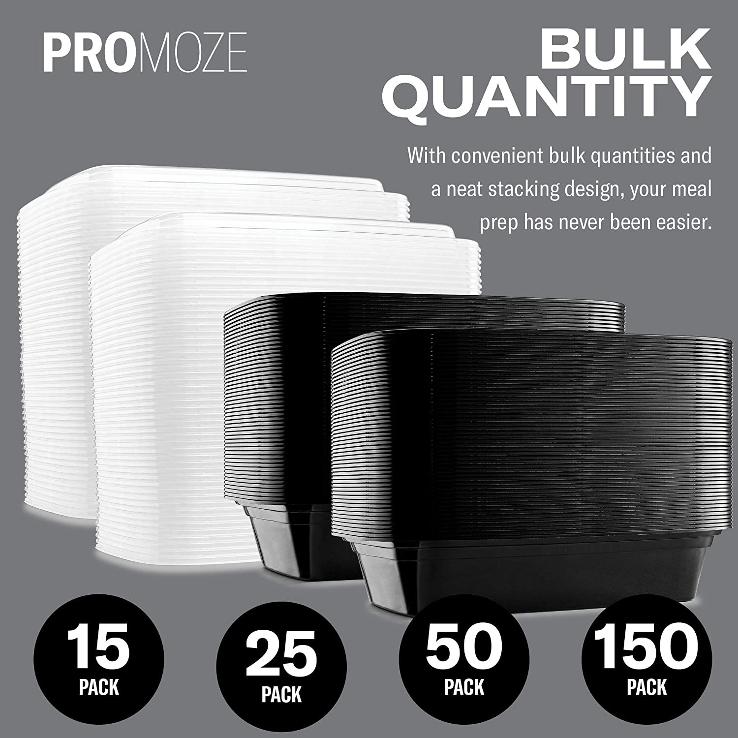 50-Pack Reusable Meal Prep Containers, 28 Oz, 1 Compartment, Plastic Bento Box