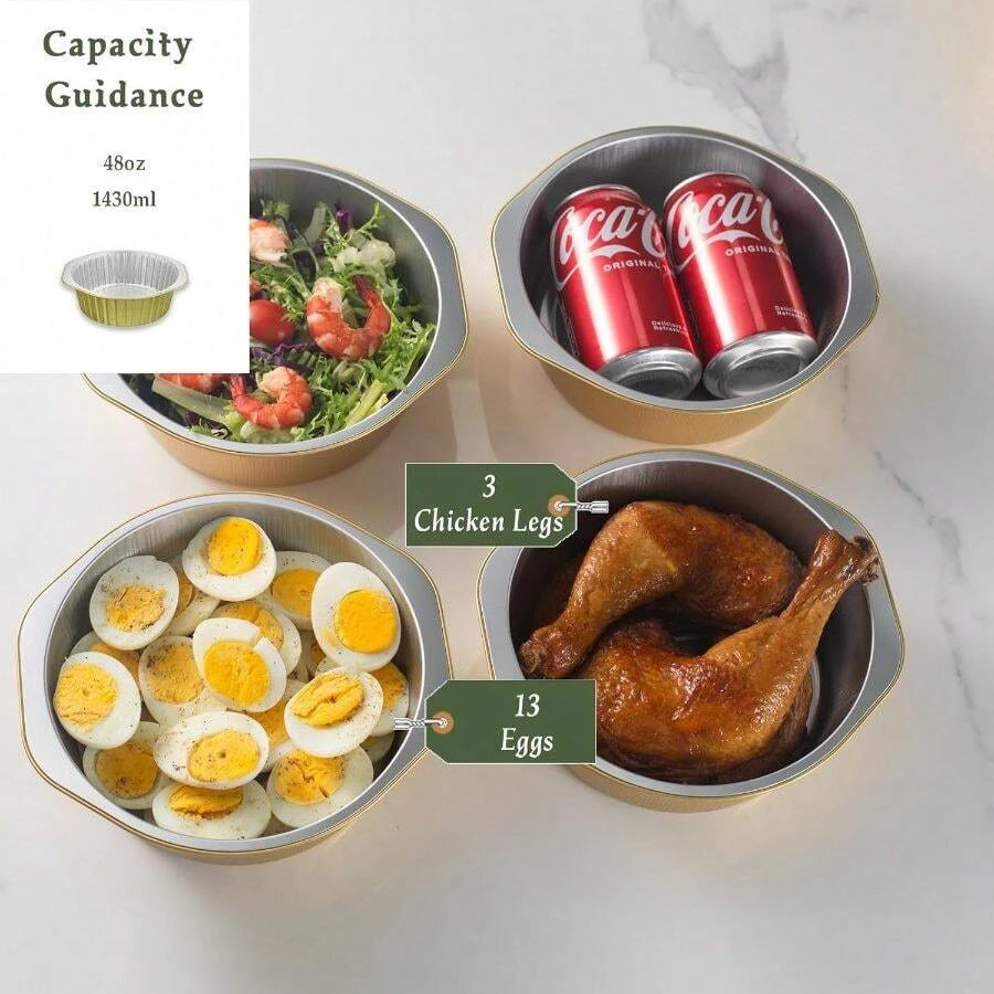 7.7″ Round Aluminum Foil Containers Lids 5 Pack Heavy Duty 48oz