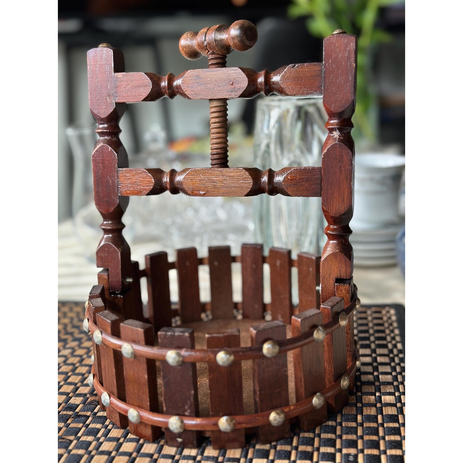 Vintage Mini Wooden Wine Press Rustic Grape Decor Bar Cart Centerpiece
