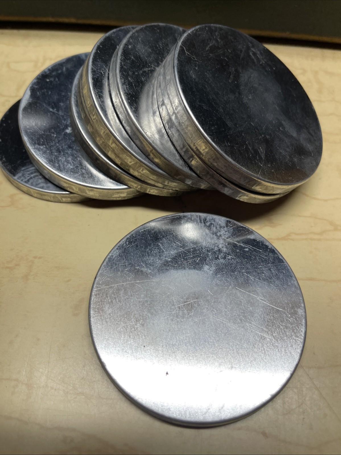 Set Of 12 Thin 2 7/8” Steel Jelly Lids Slip On 3/16” Deep Made In Mexico