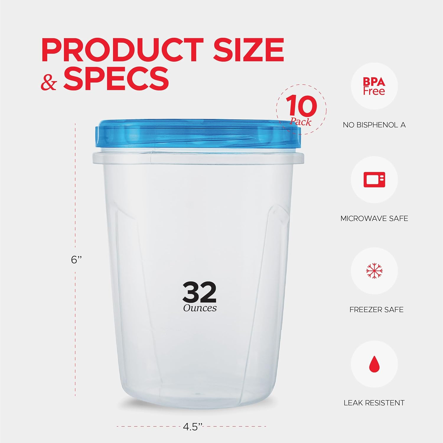 10 Pack Leakproof Freezer Containers – 32 Oz Reusable Plastic Soup Containers