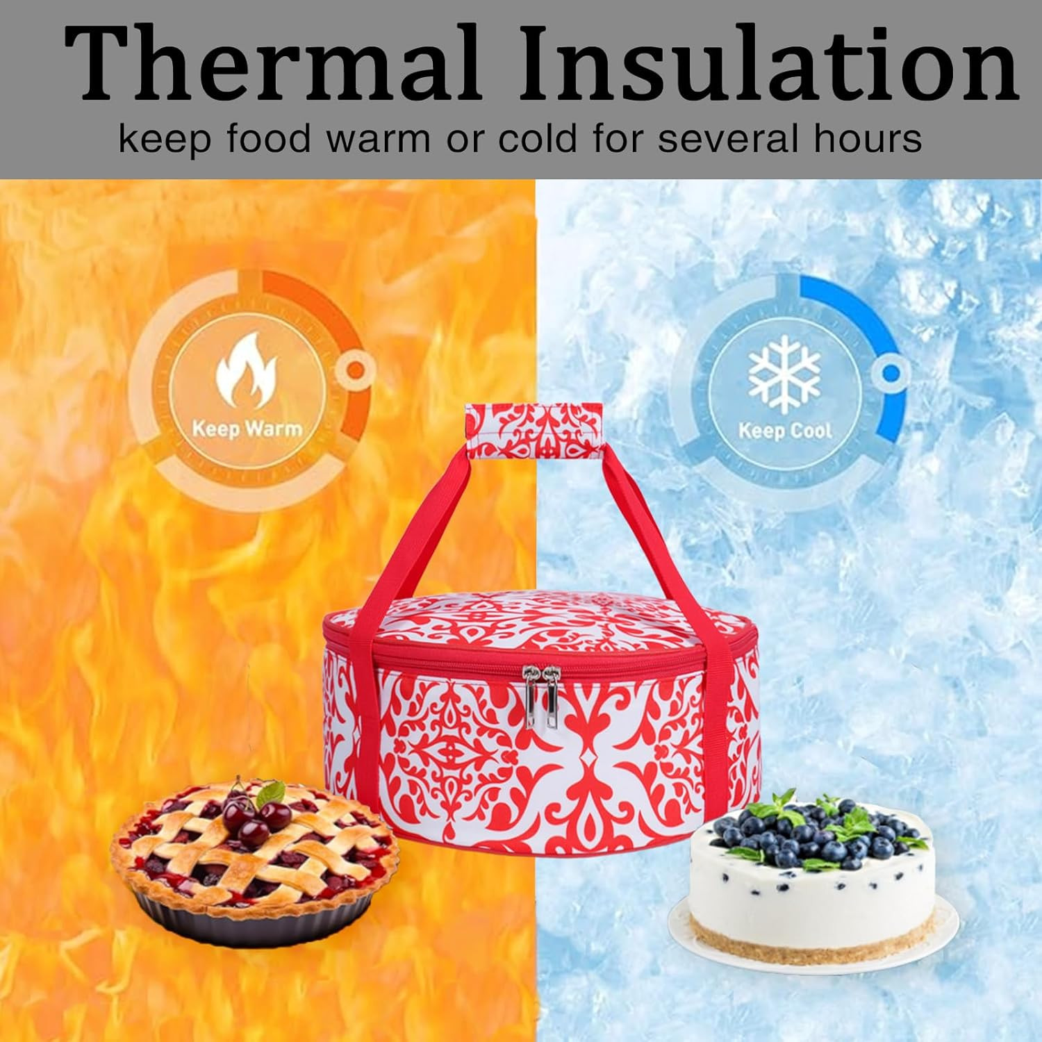 Round Insulated Pie Carrier – Thermal Portable Lunch Transport Cheesecake Cake D