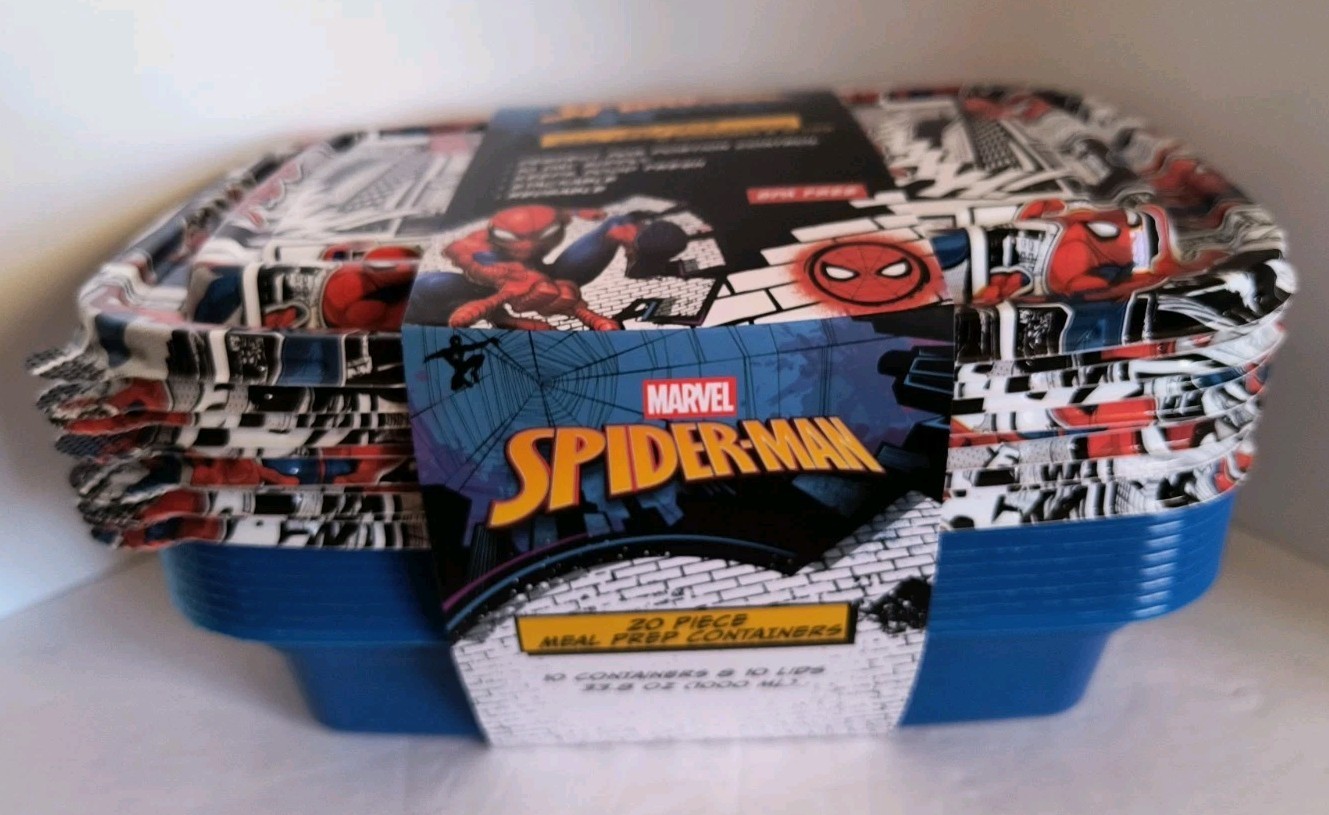 Marvel SPIDERMAN 20 Piece Meal Prep Food Storage Containers NEW! Free Shipping!