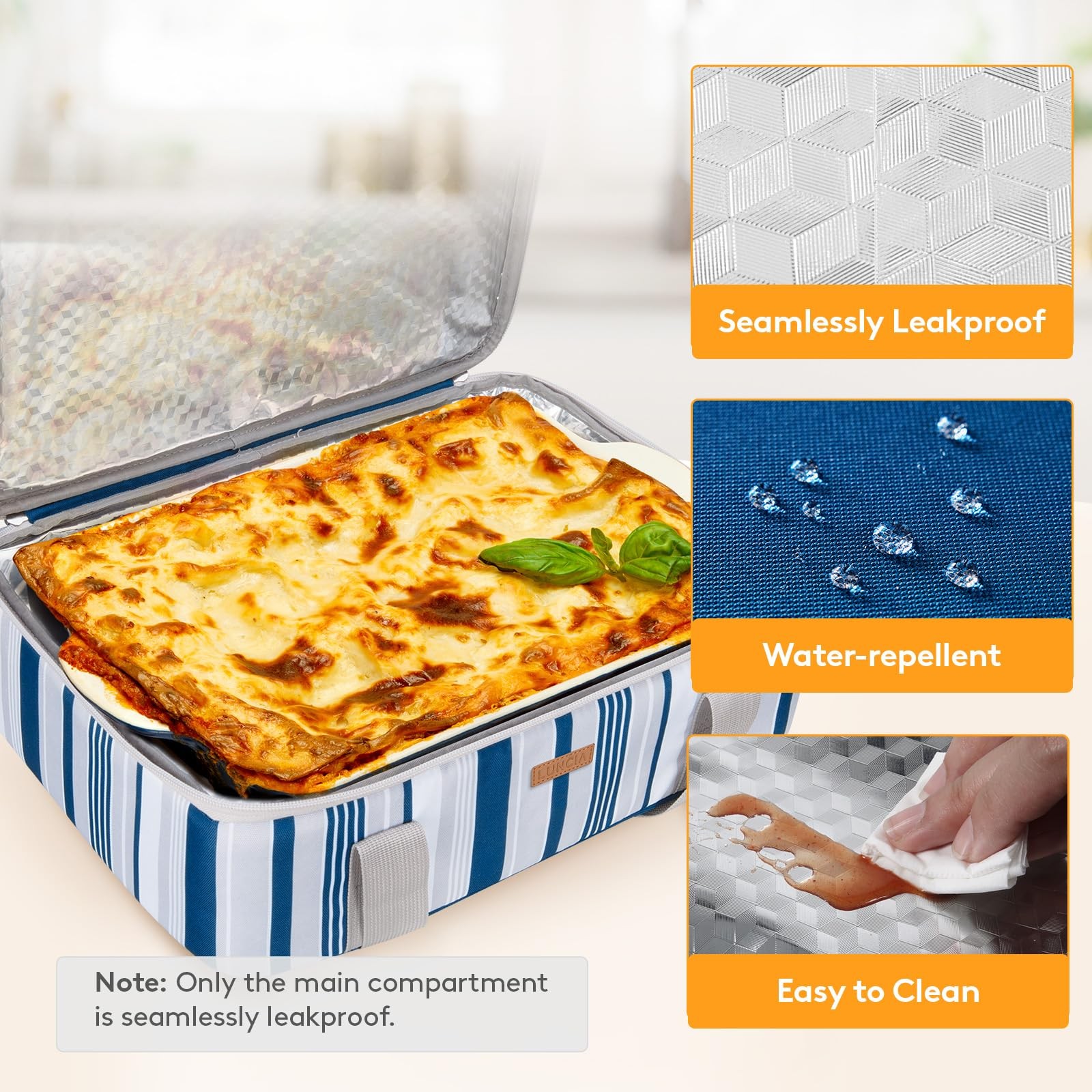 LUNCIA Insulated Casserole Carrier, Hot/Cold Food, 9″x13″ Pan, Potluck Picnic, B