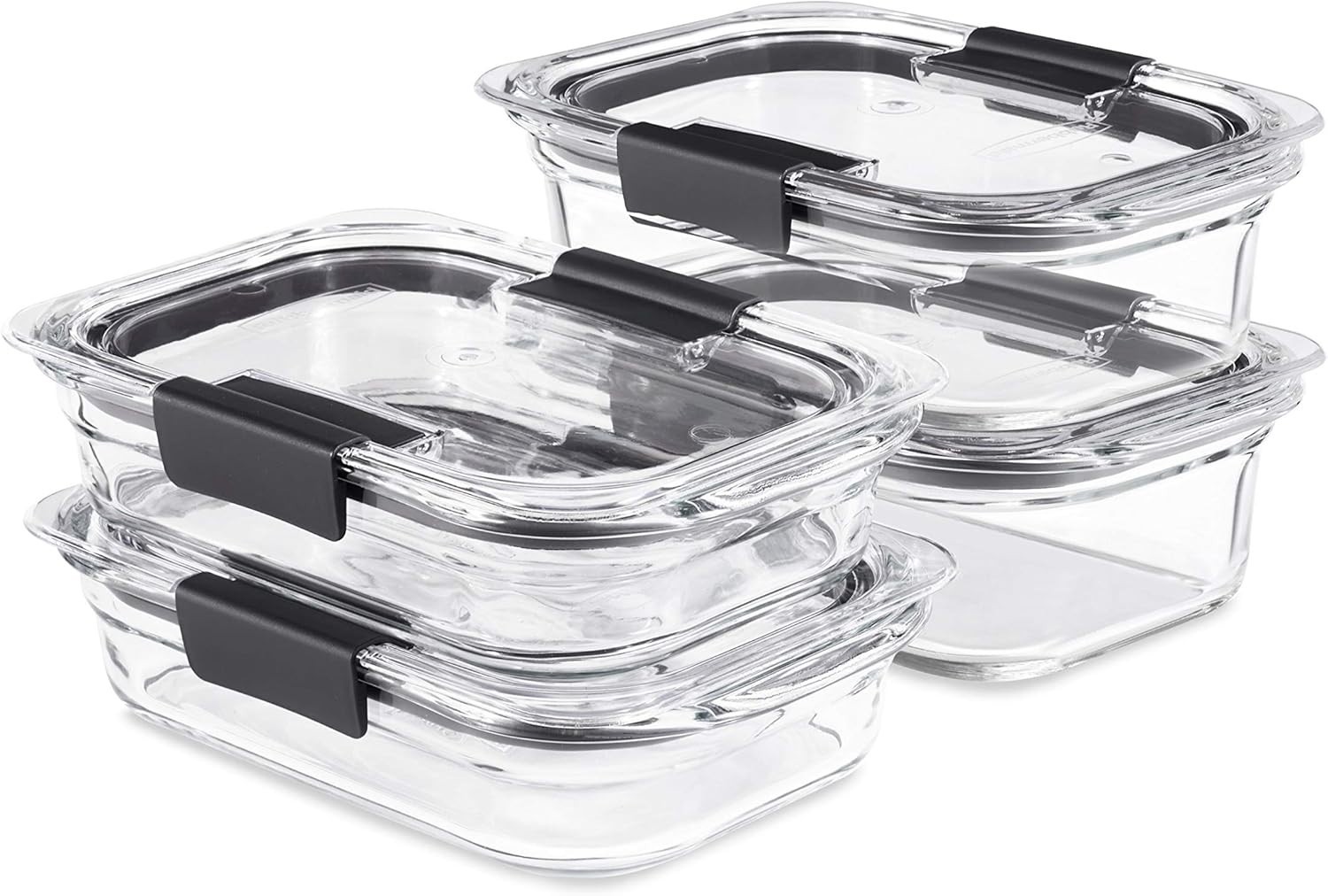 Brilliance Glass Food Storage Containers Set 8Pc Meal Prep Clear Gray