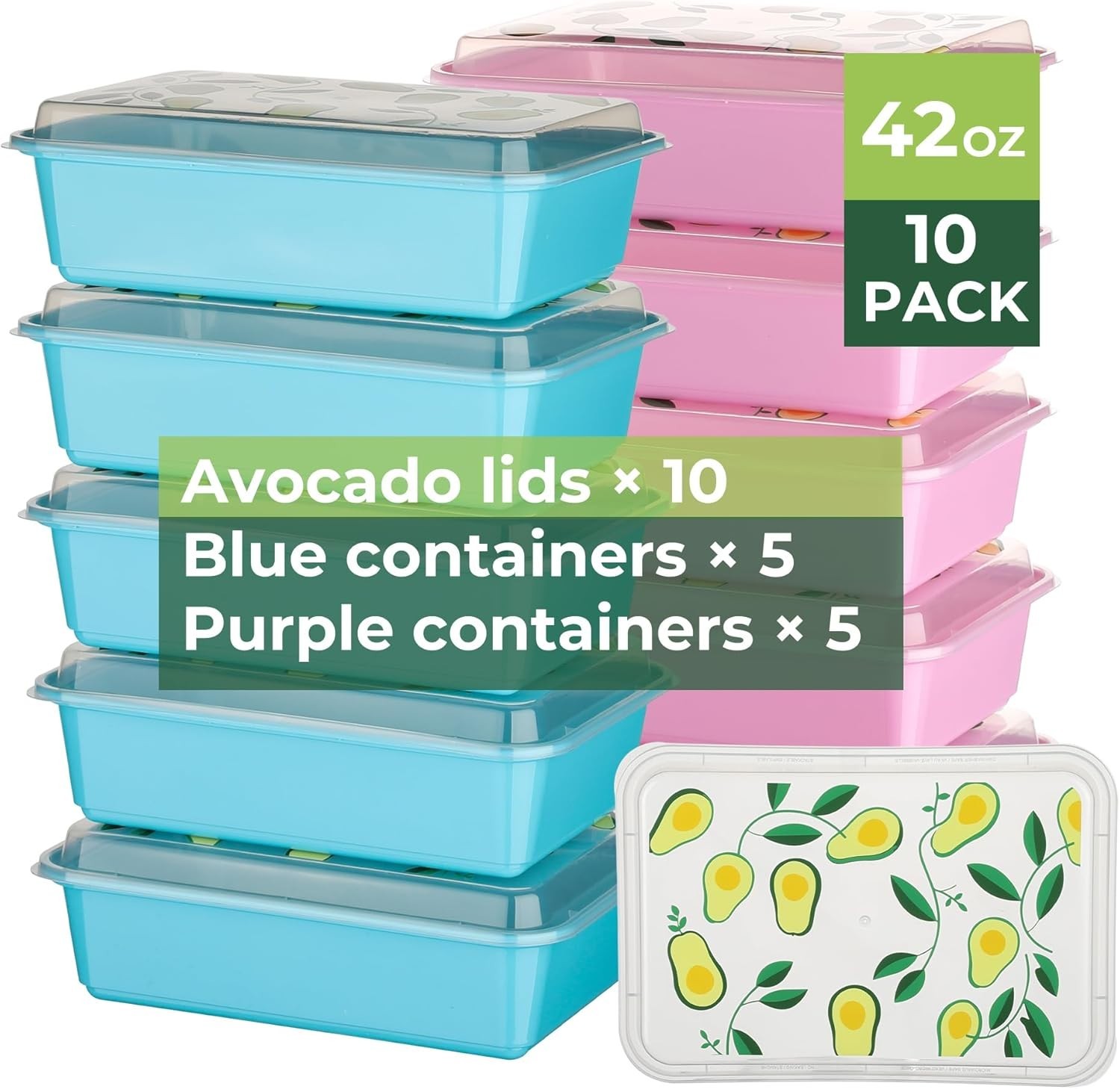 10 Pack 42 oz Meal Prep Containers, Reusable Plastic Food Prep Storage Contai…