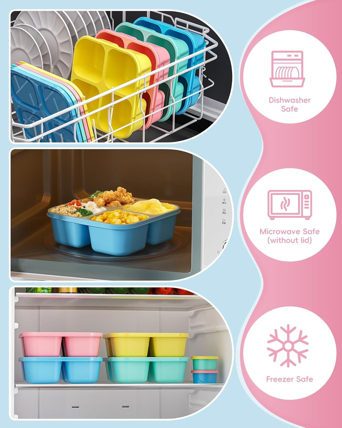 4 Pcs Snack Box Containers Set, Reusable 4 Compartment Lunchable Container with
