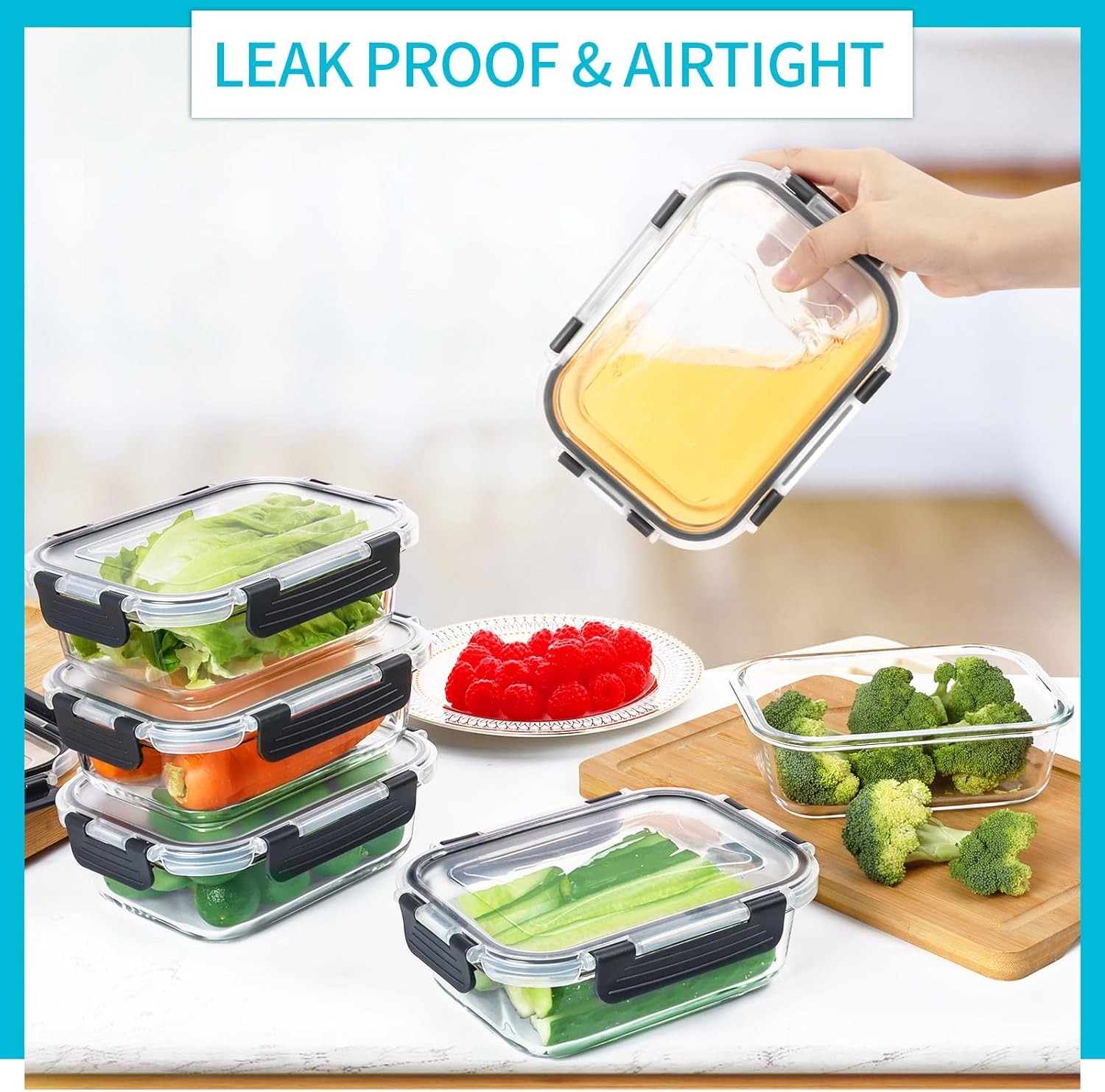 10 Pack Glass Meal Prep Containers, 22 OZ Glass Airtight Food