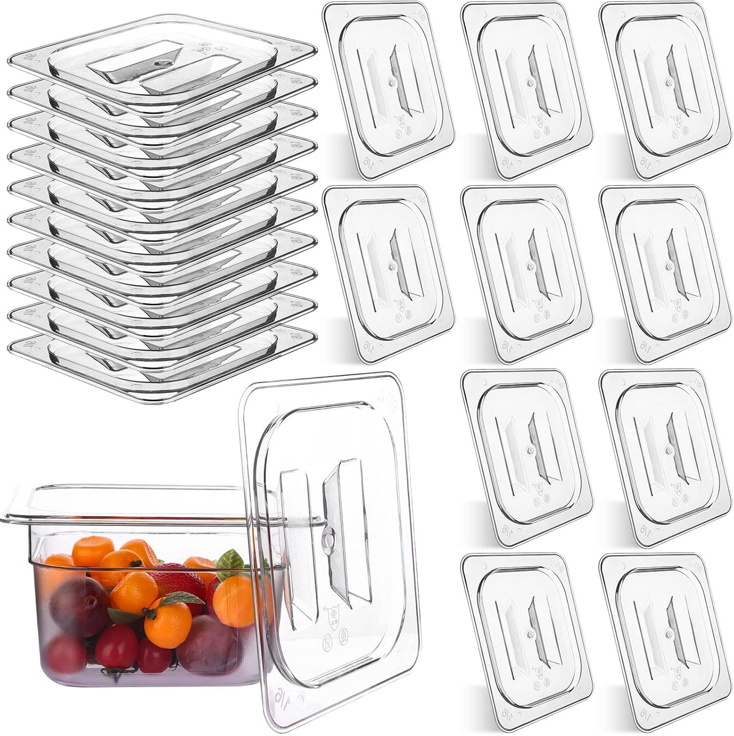 10 Pack 1/6 Size Clear Polycarbonate Universal Handled Food Pan Lid, 6.9 X 6.3 I