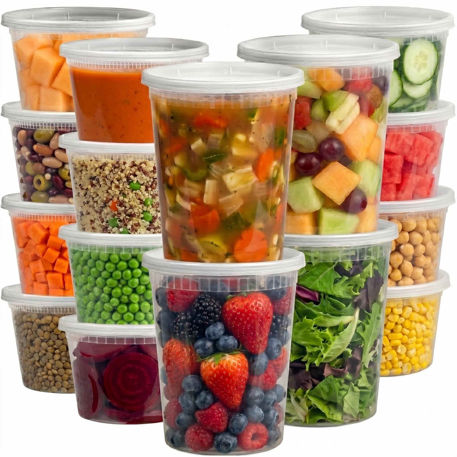 16 Sets Deli Containers with Lids – 16oz & 32oz – Leak Proof, Microwaveable, …