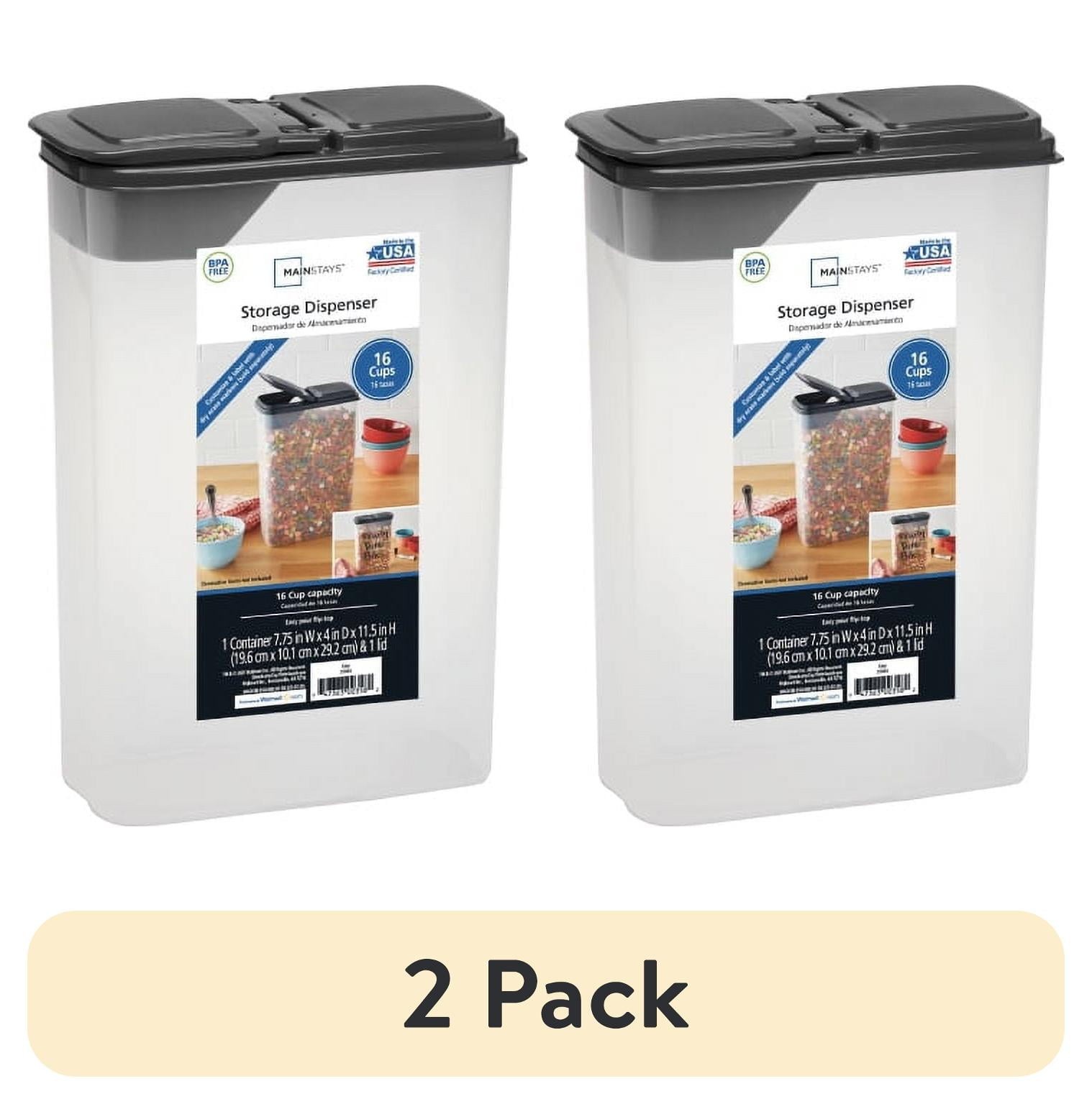 2 pack Plastic Cereal Dispenser Clear Gray Lid 16-Cups Single 7.25″ x 4″