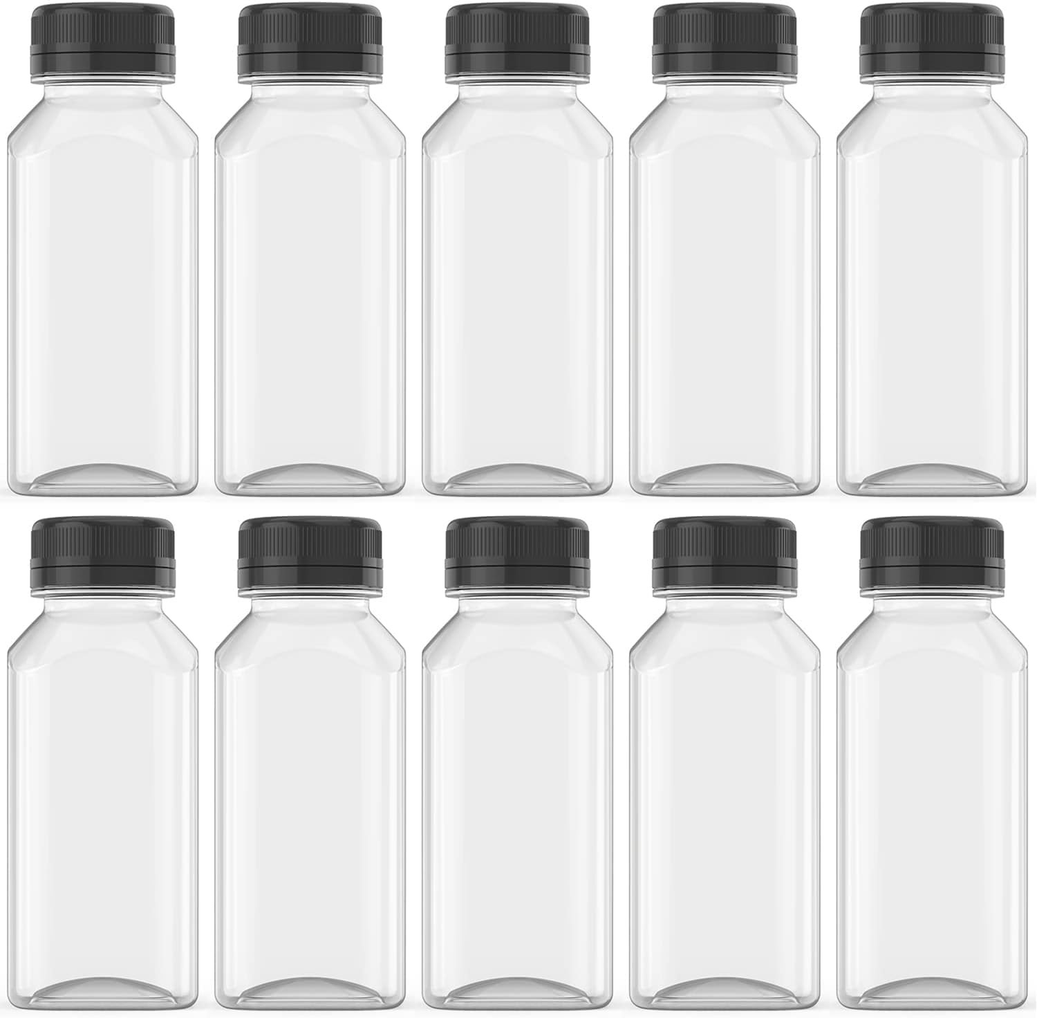 10 PCS 8 Oz Clear Plastic Juice Bottles Empty Container Tamper Proof Lids