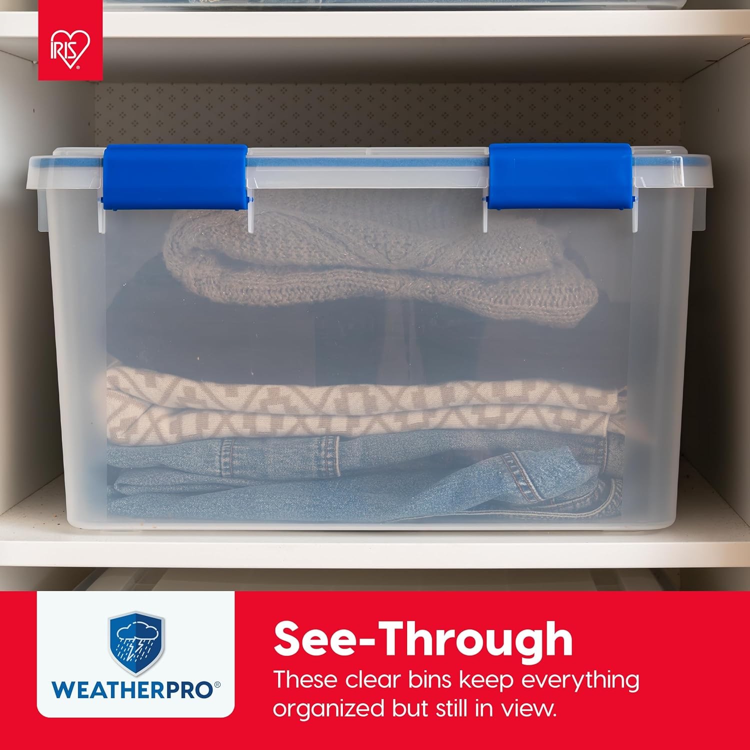 IRIS USA WeatherPro 16 Qt Storage Bins W/ Lids 3 Pack BPA-Free Plastic Gasket
