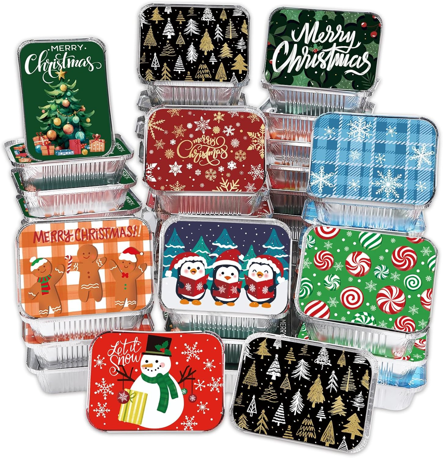 36PCS Christmas Foil Containers with Lids Disposable Party Food Tins