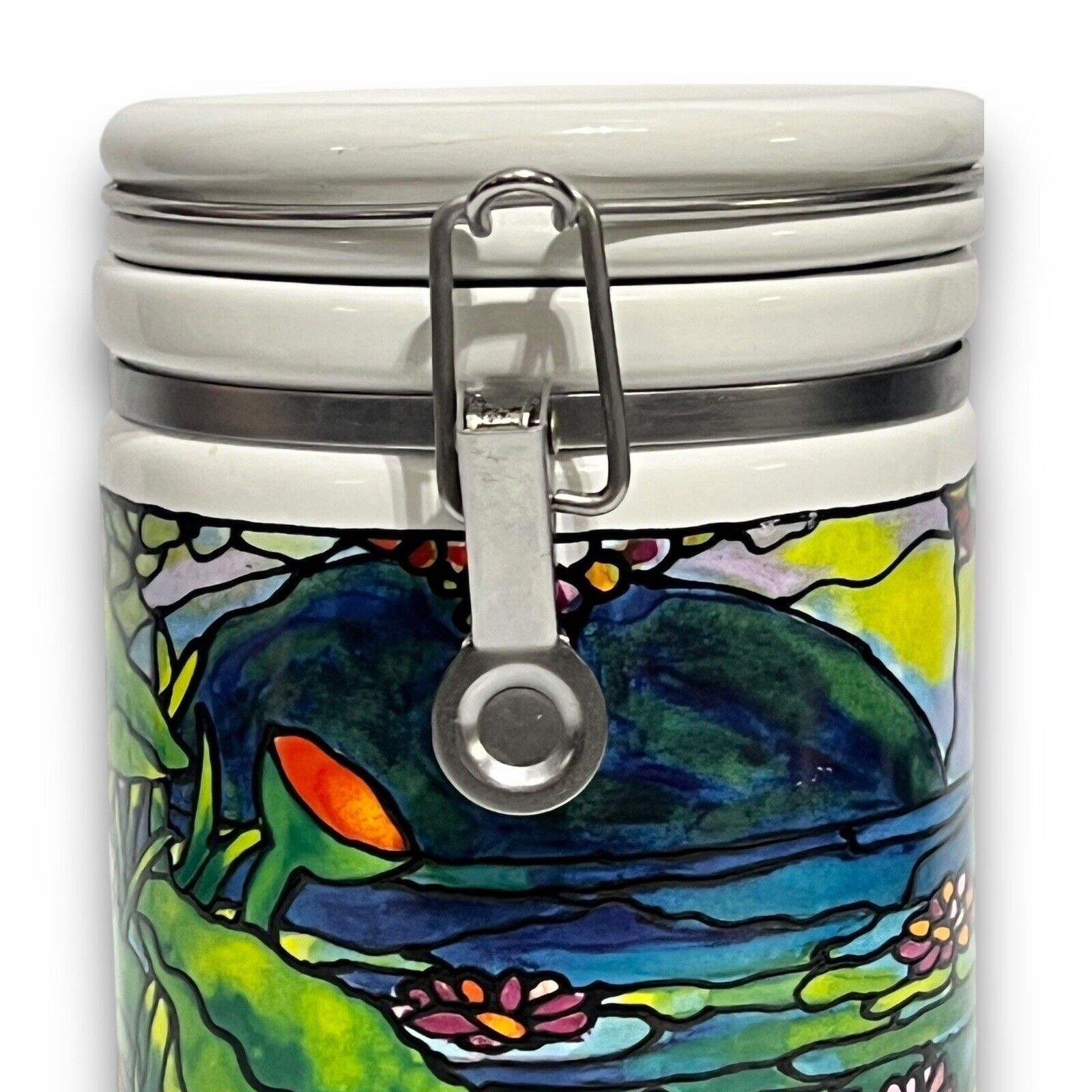 Tiffany Style Ceramic Locking Jar Museum Co. Stained Glass Art RARE Vintage