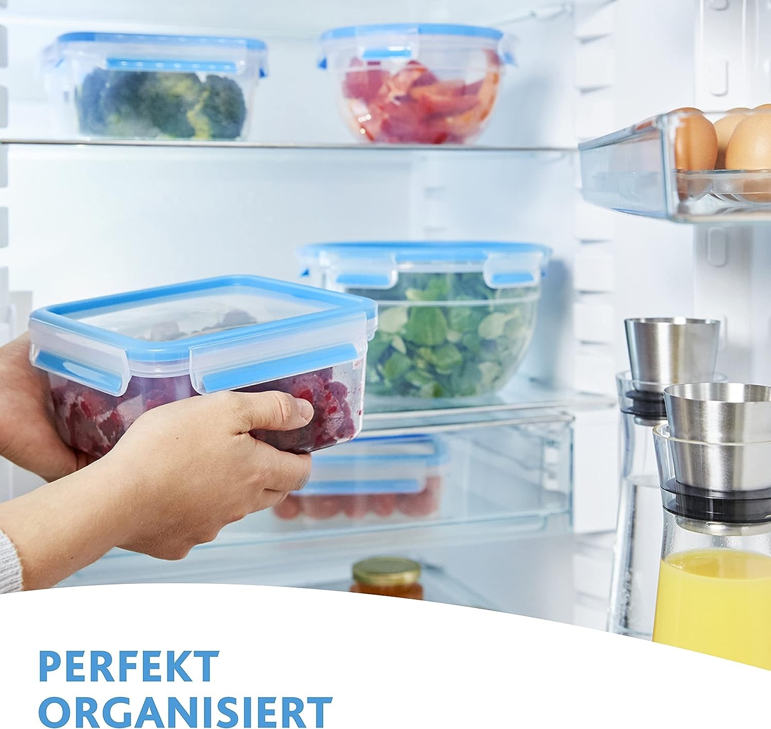 Emsa 509040 Clip & Close stacking box, 26.5 x 19.4 x 6 cm, 1.65 l, transparent/b