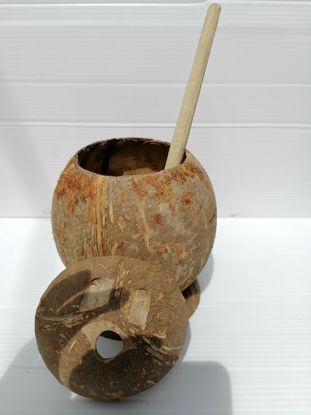 Ceylon Coconut Shell Salt Container With Lid & Spoon Handmade Kitchen Tools Eco