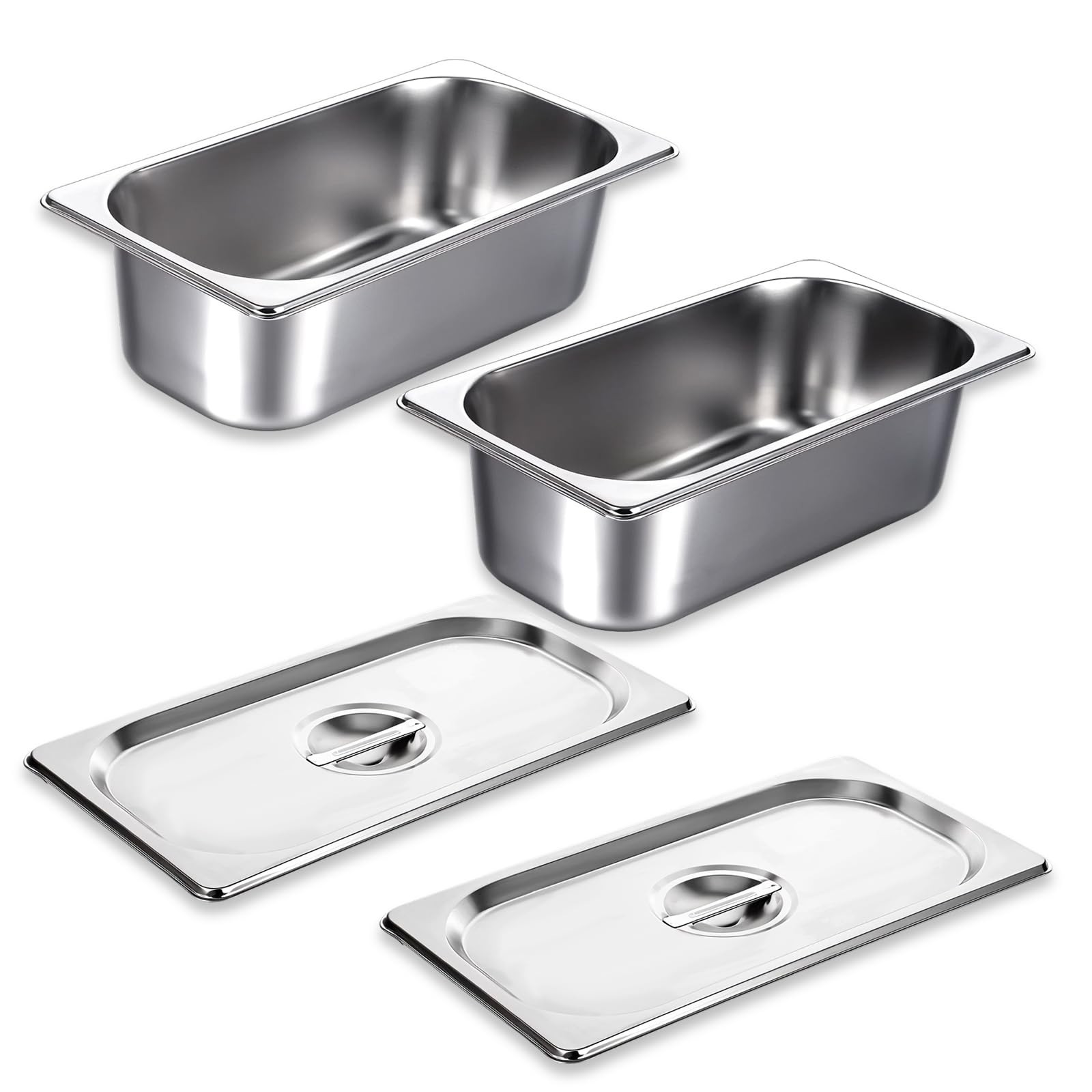 2 Pack 1/3 Size Hotel Pans with Lids 3-5/8″ Depth 22 Gauge Steam Table Pan St…