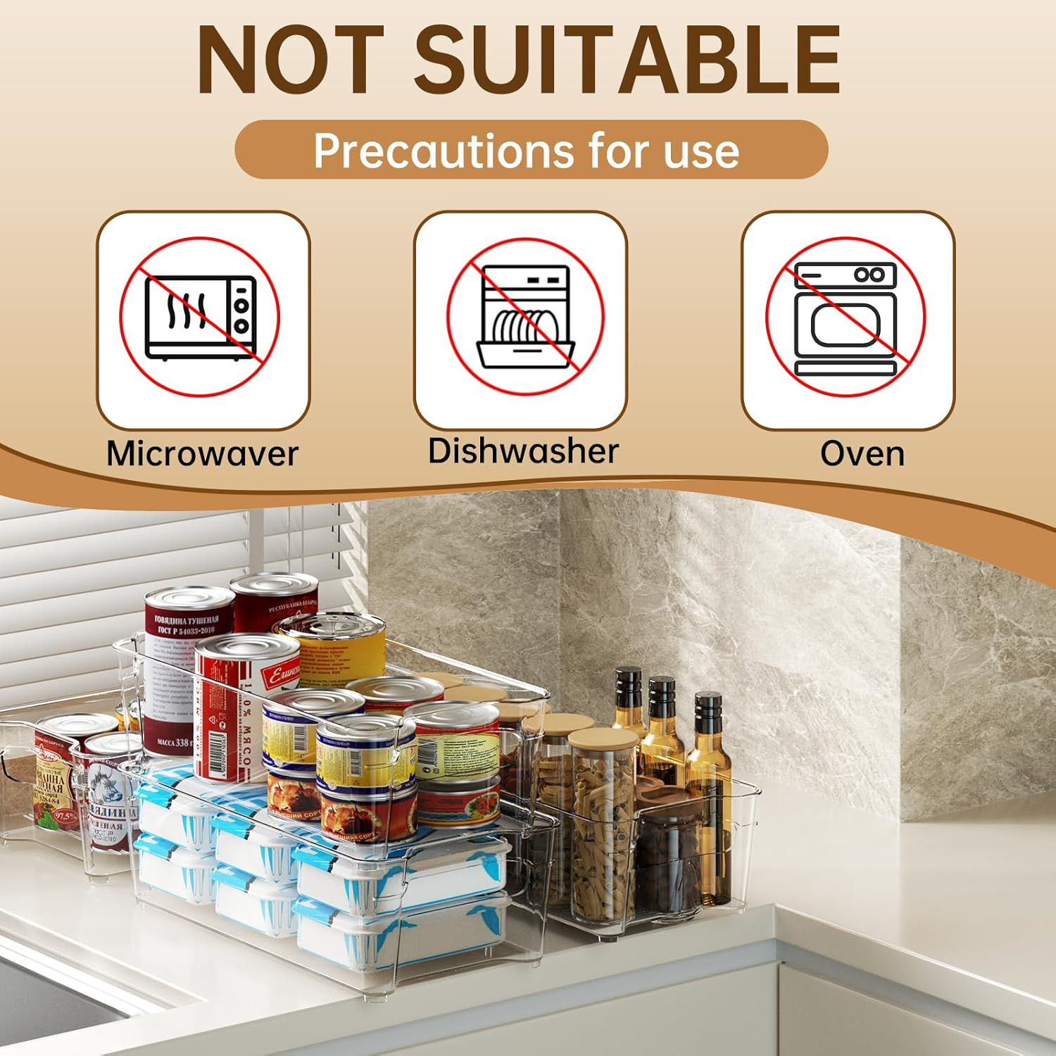 Clear Fridge Organizer, Refrigerator Organizer Bins with Handle, Freezer, Kitche