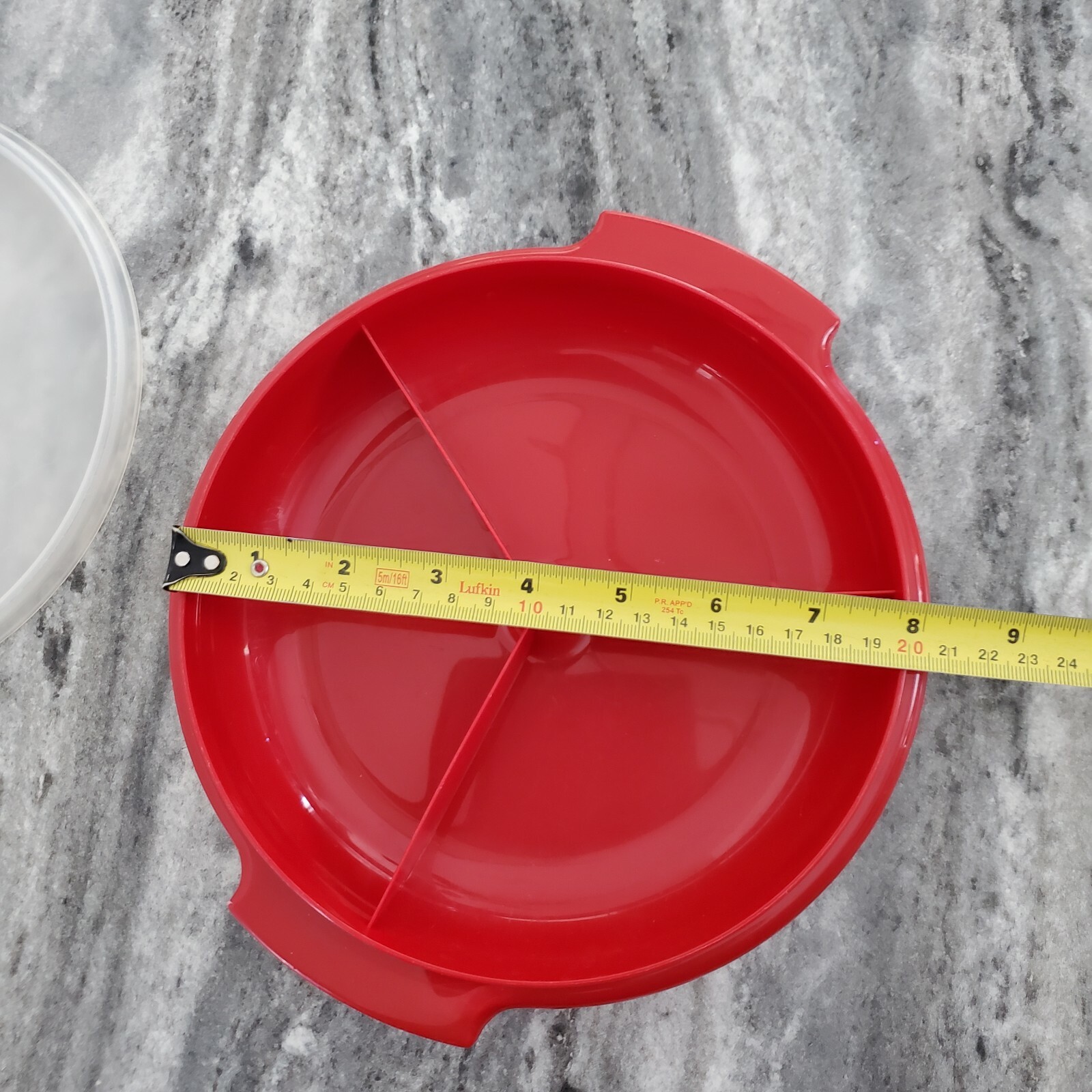 Tupperware Red Suzette Divided Serving Dish w/ Lid – NO Handle – AS IS #608