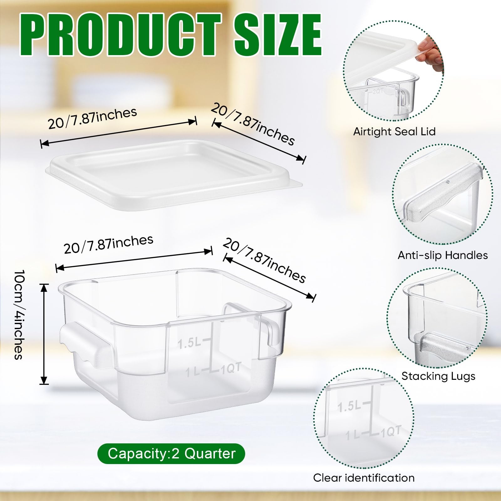 FoldTier 2 Pieces Square Food Storage Containers Polycarbonate 2 Qt, White