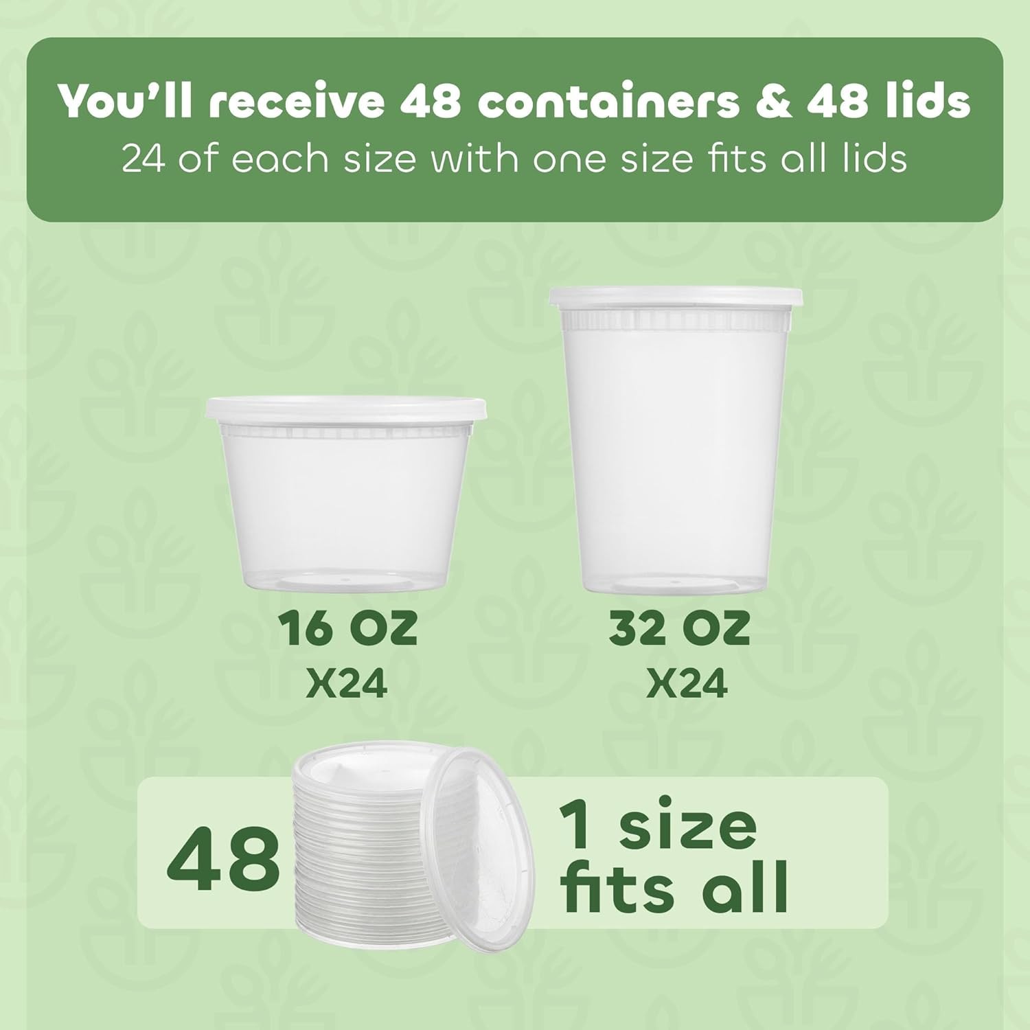 48 Sets Deli Containers W/ Lids – 16oz & 32oz – Leak Proof Microwaveable