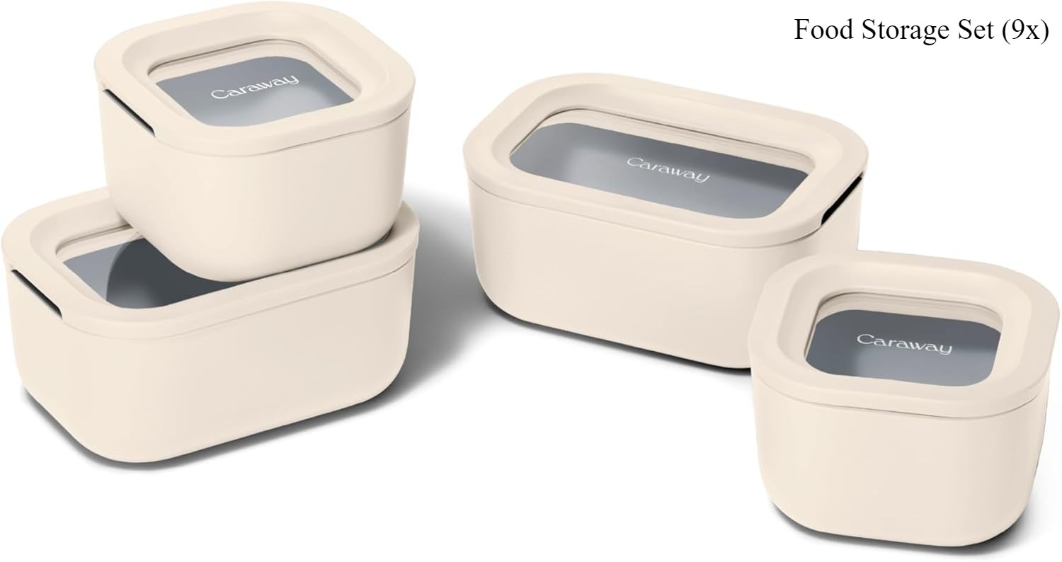 Caraway Mini Food Storage 9pc Set – Glass Storage Containers for Food – Cream