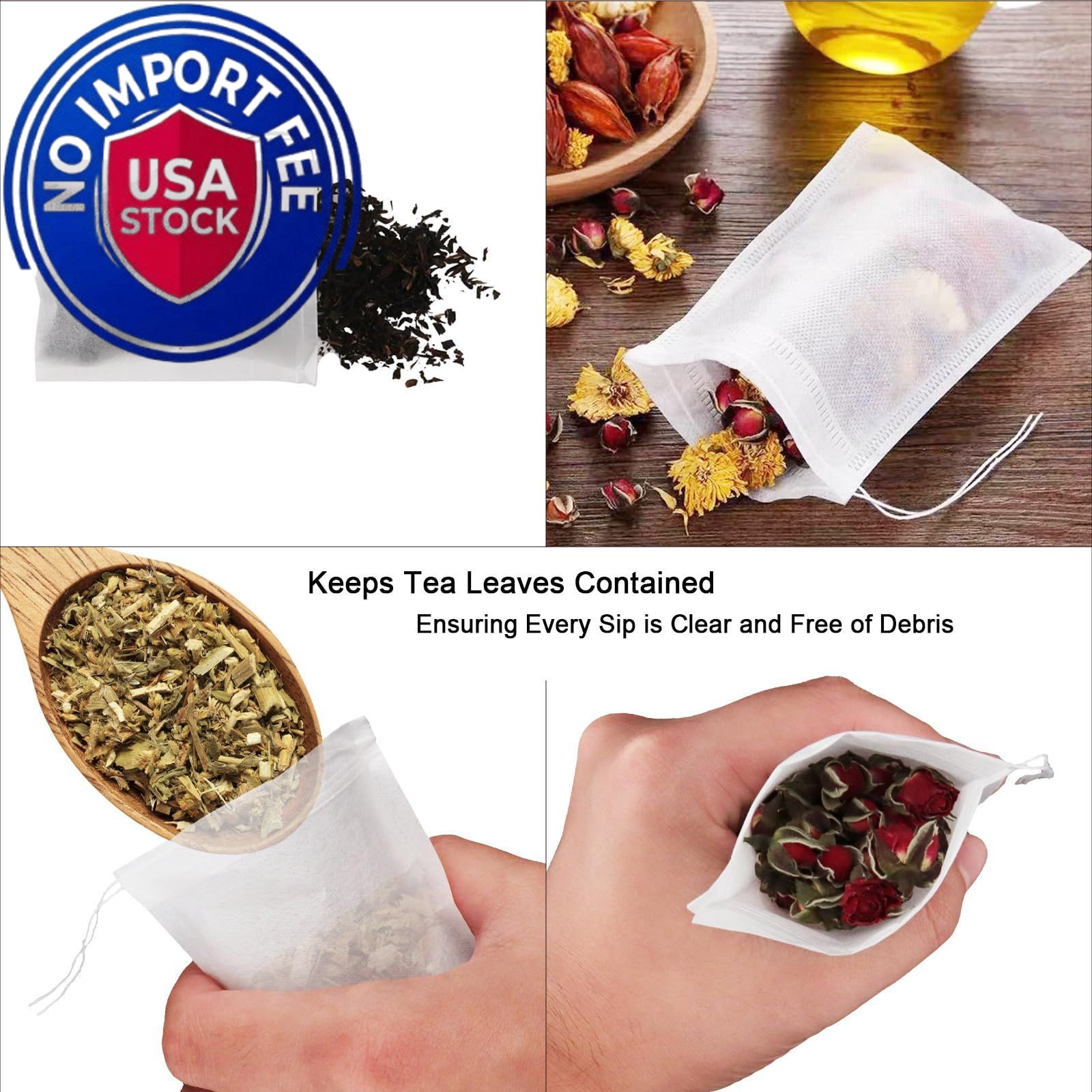 NEPAK 100Pcs Tea Bags for Loose 100 pcs 3.15 x 3.94 inches Bags, White