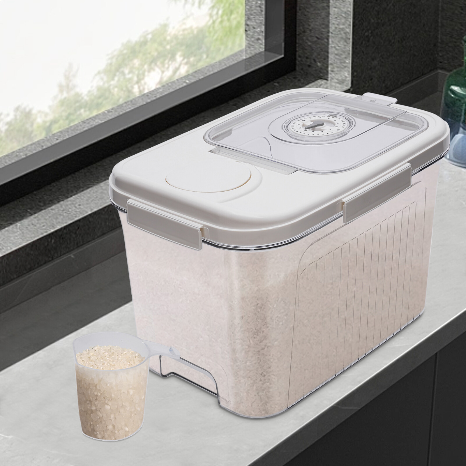 10kg Large Rice Storage Container Food Flour Airtight Box Rice Dispenser W/ Cup