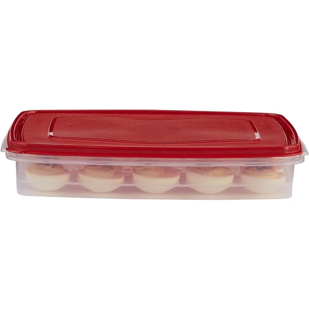 Egg Keeper Food Storage Container for Refrigerator, Clear Red Plastic Egg Holder
