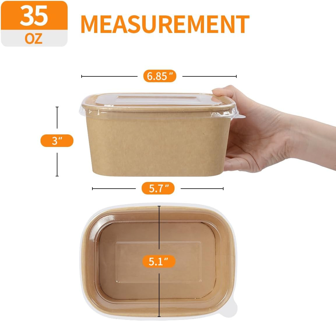 50 Pack 35 Oz Paper Food Containers with Lids, Paper Meal Prep Containers Microw