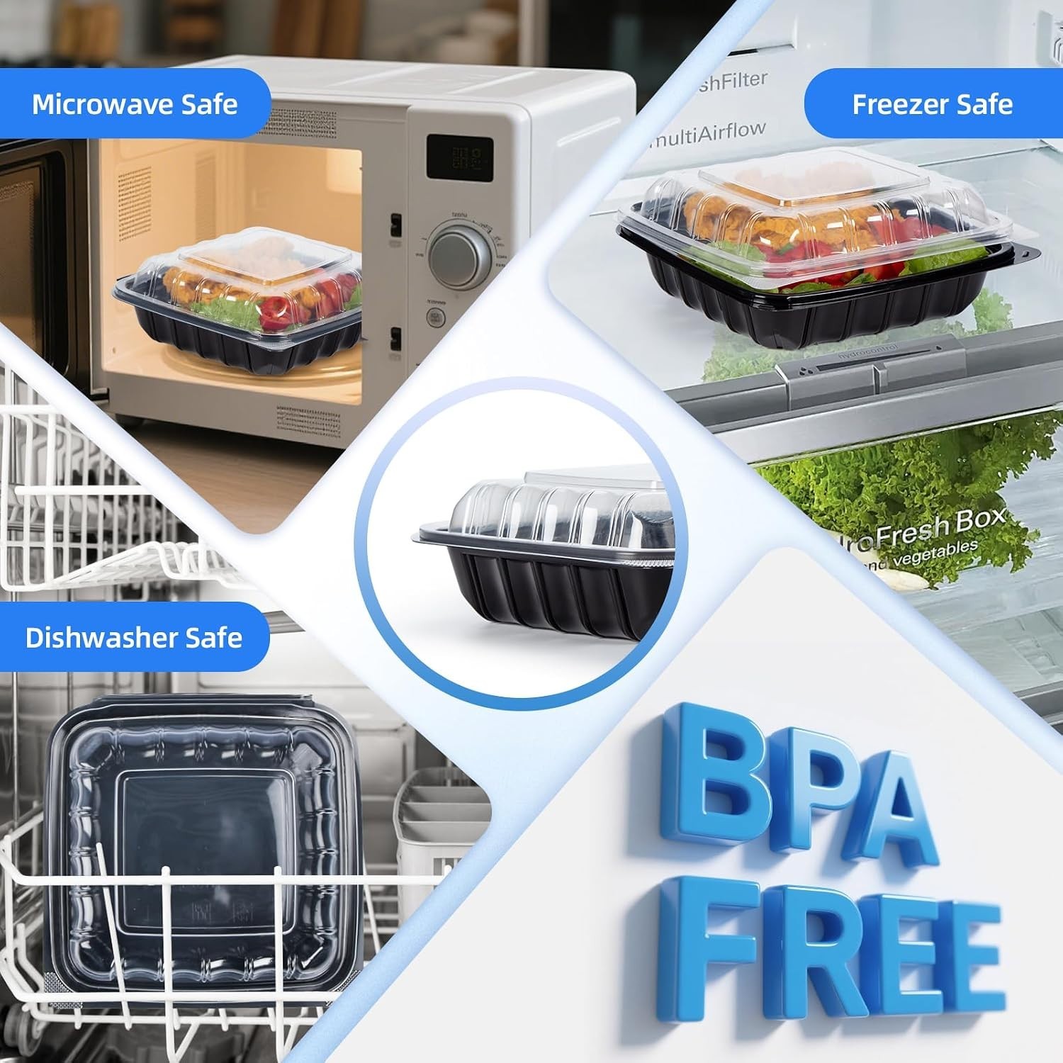 25-Pack 34oz Clamshell Containers | Leakproof, Anti-Fog Lid