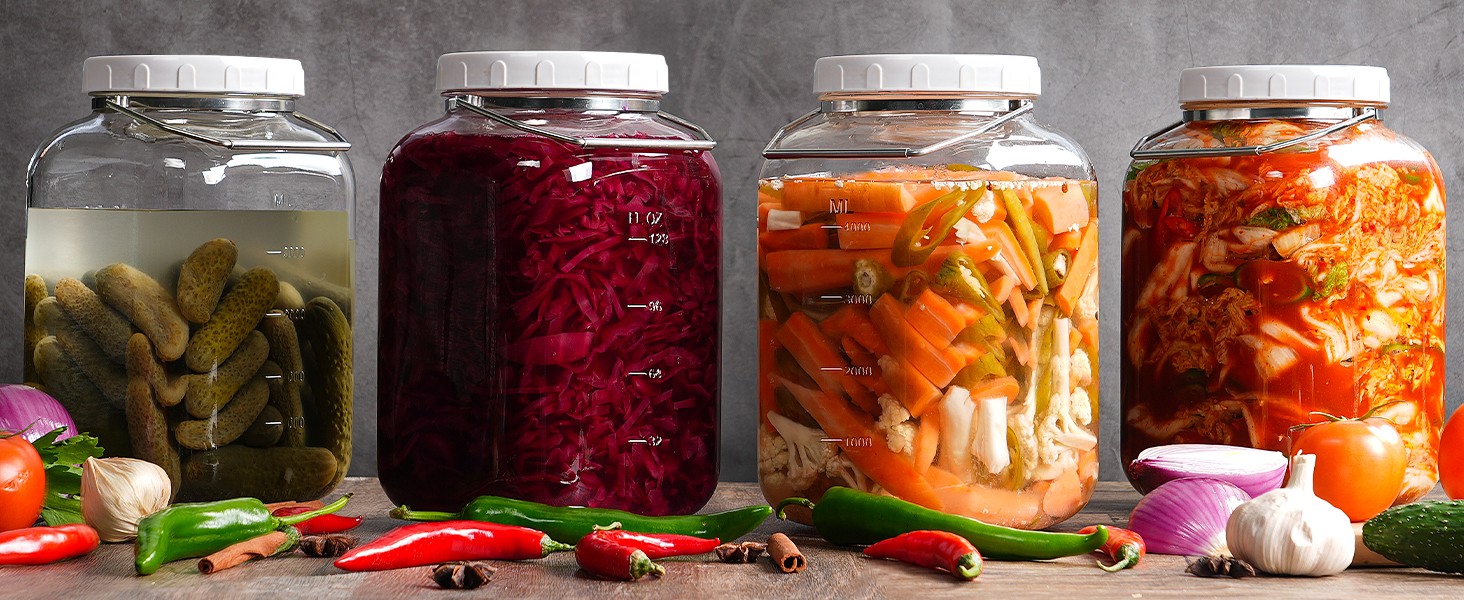 1.5 Gallon Glass Jar with airtight Lid, 2 Pack Wide Mouth Mason Jars with Sturdy