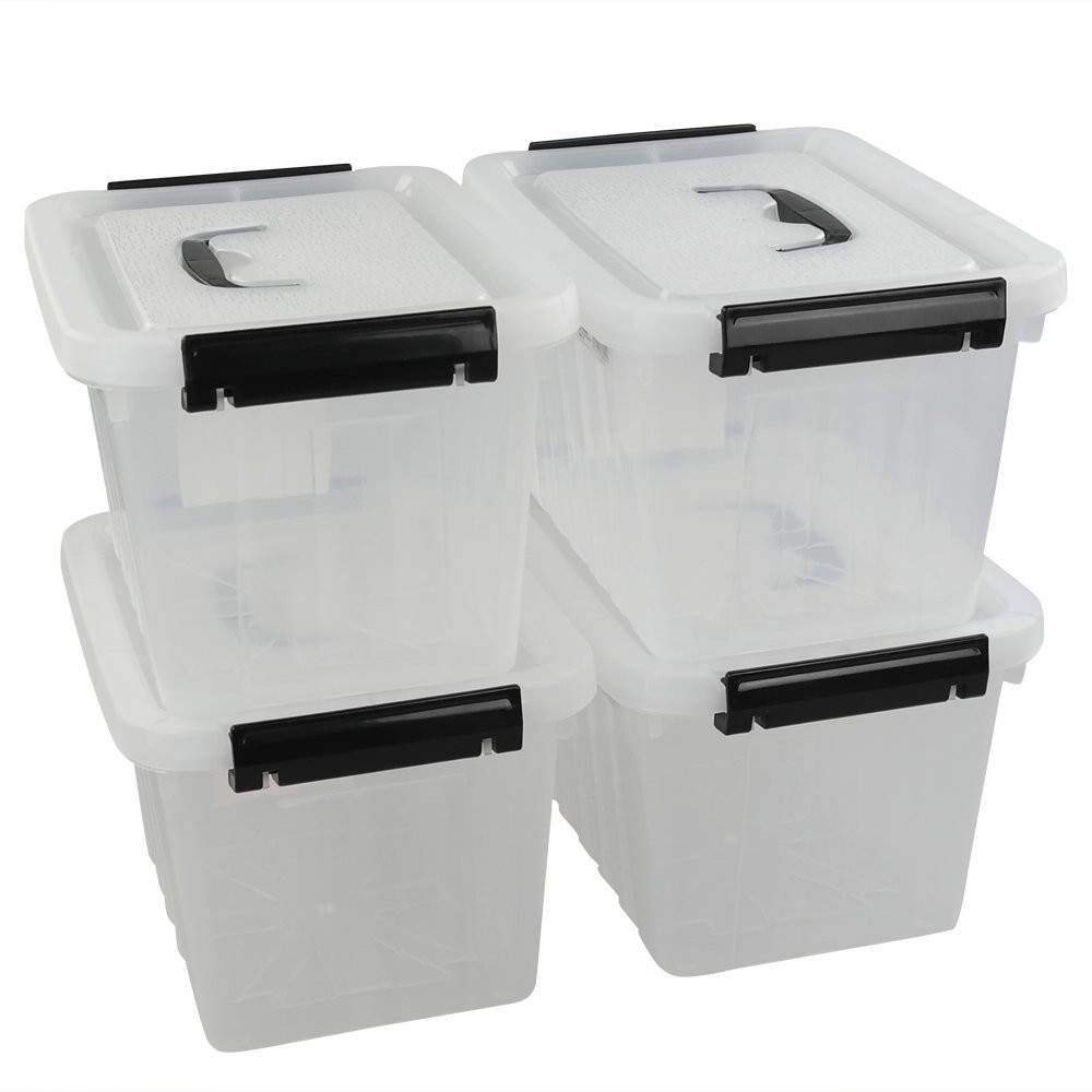 Ggbin 6 Quart Clear Latch Storage Box with Black Handle and Latches – 4 Pack