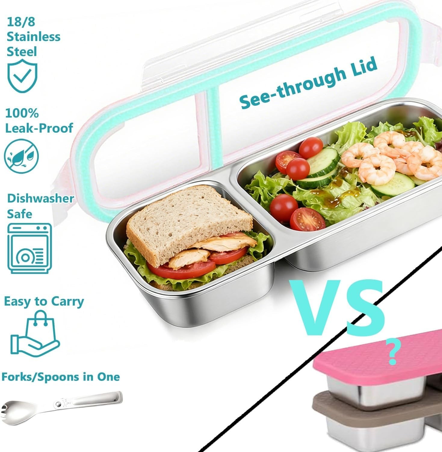 Portable 0.7L Stainless Steel Snack Container Set with Spoon – Dishwasher Safe