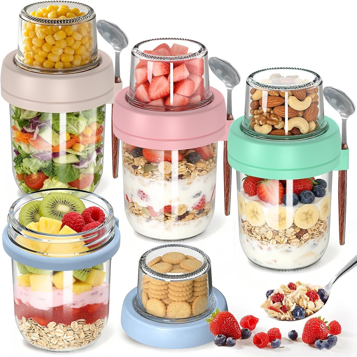 4 Pack Overnight Oats Containers W/ Lids & Spoons 20 oz 16 4 Overnight Oats Jars