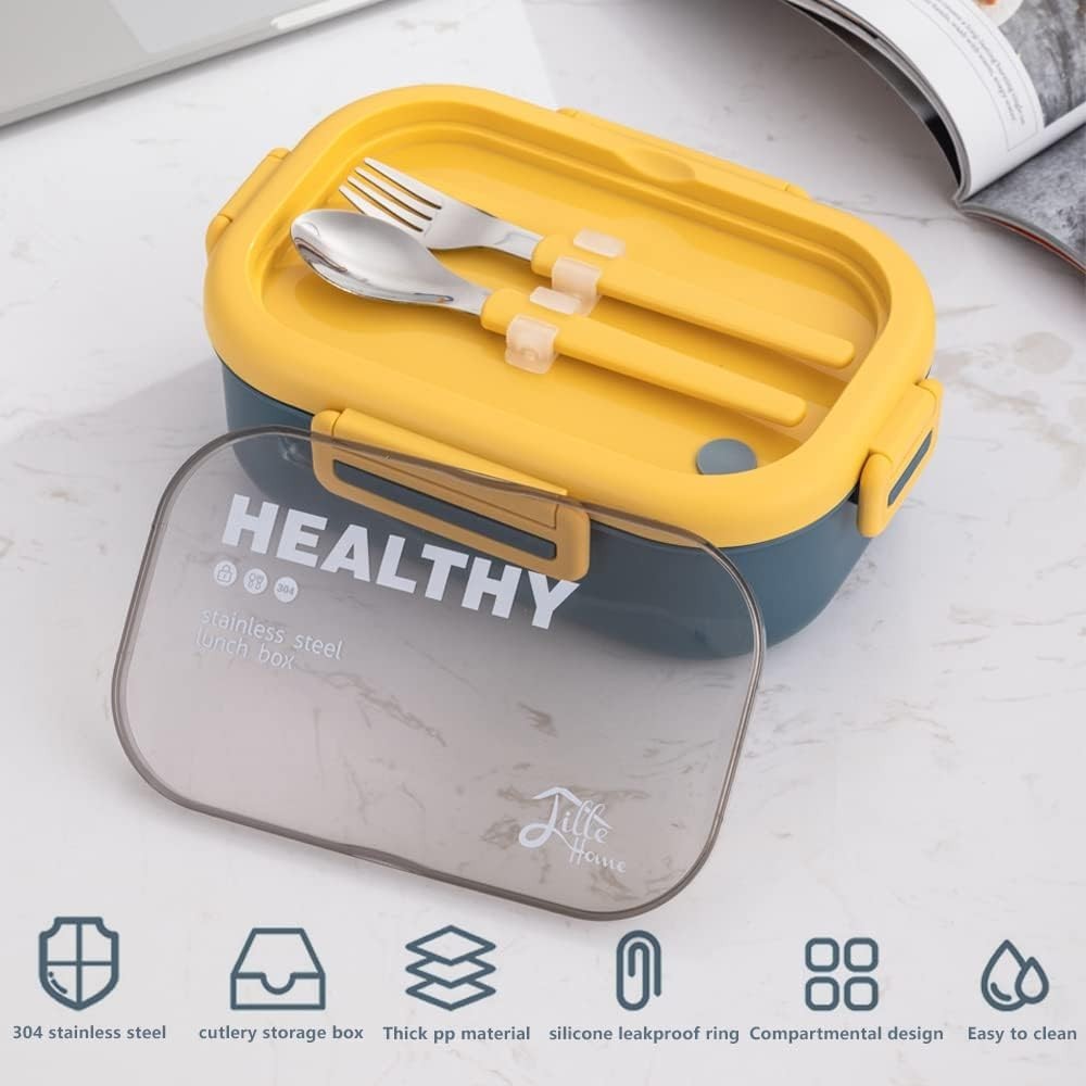 Lille Home 28oz Stainless Steel Leakproof 2-Compartment Bento Lunch Blue