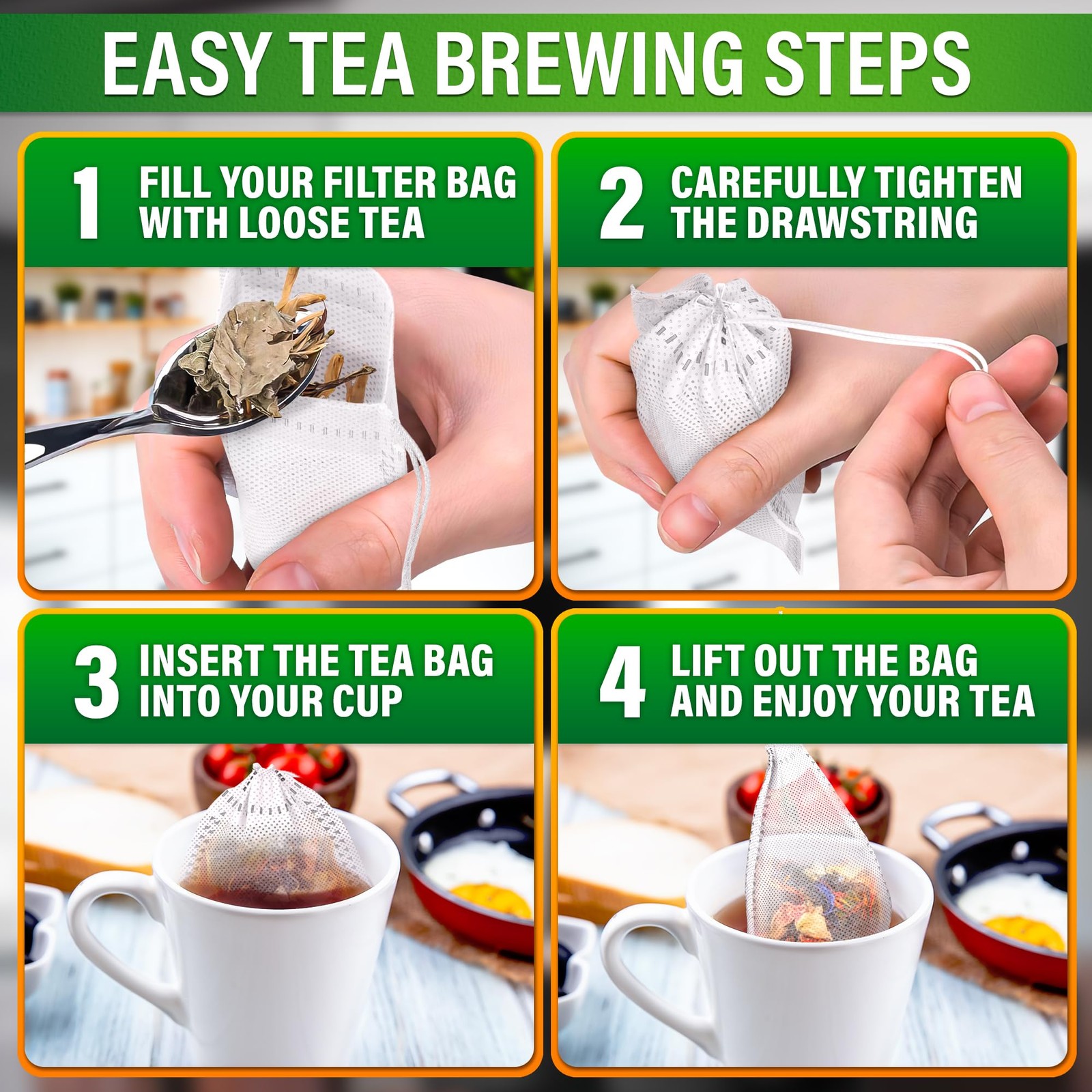 400 Pcs Disposable Tea Bags for Loose Leaf – 3.62 x 3.62″*2.76″, White