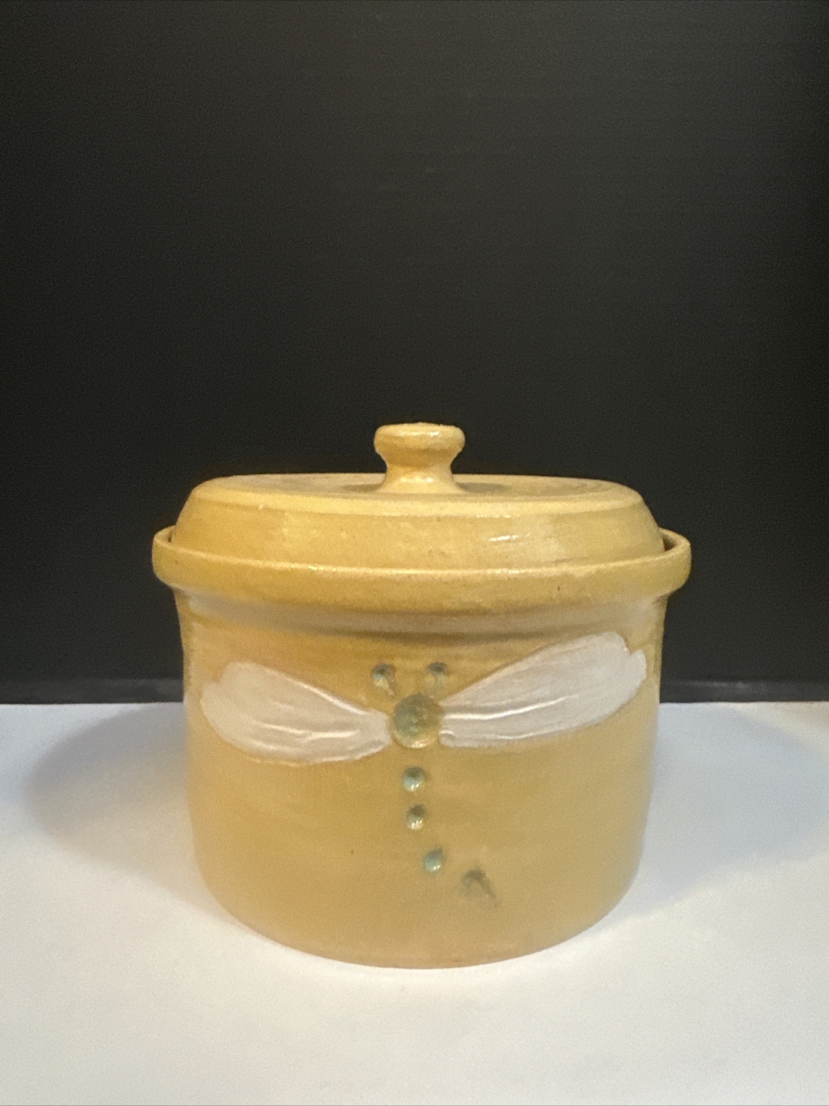 Studio Art Pottery Stoneware Covered Casserole Dish With Lid Dragonfly Signed