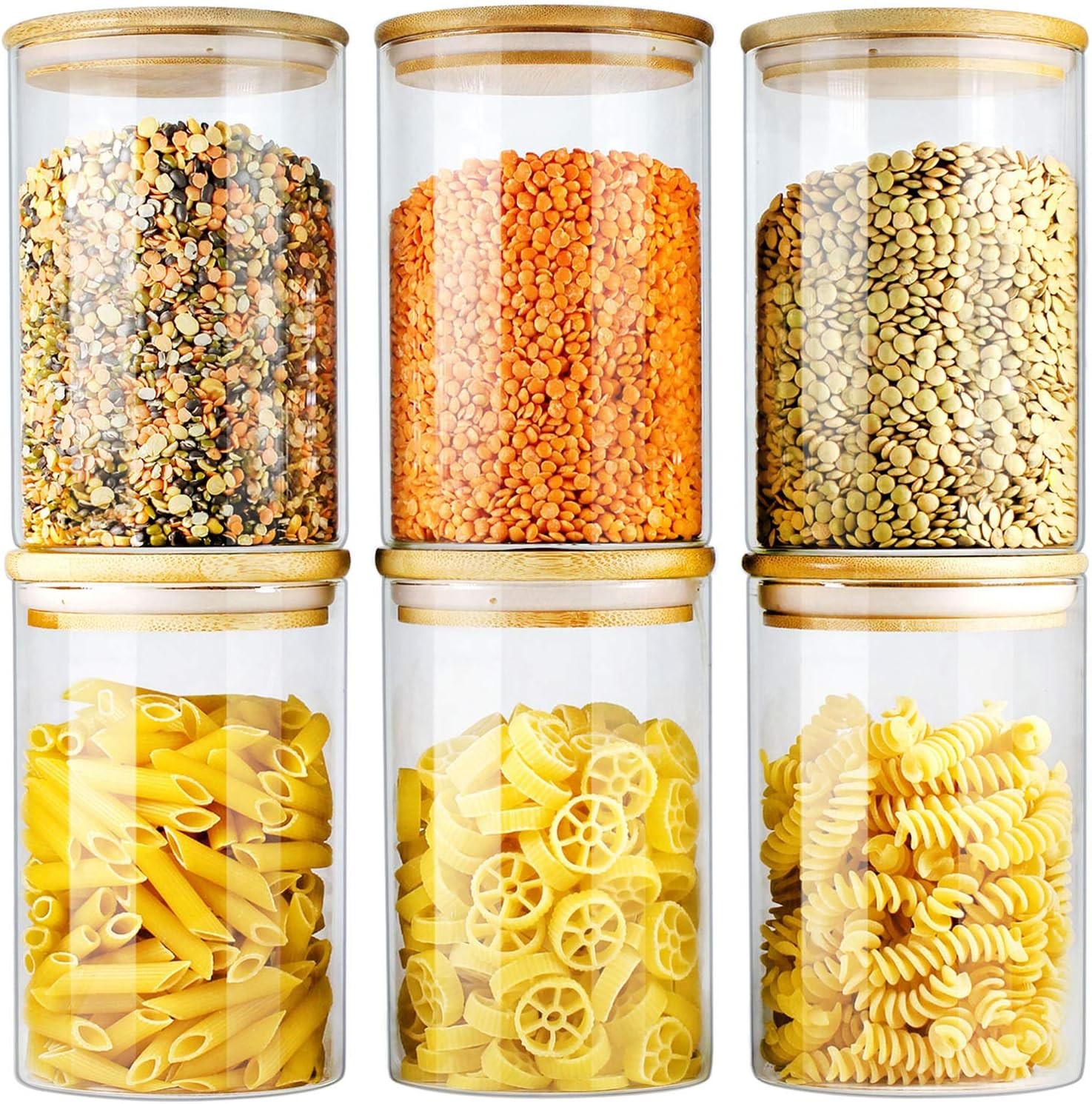 Glass Jars with Bamboo Lids (27oz in 6 Pack), Glass Food Jars and Canisters