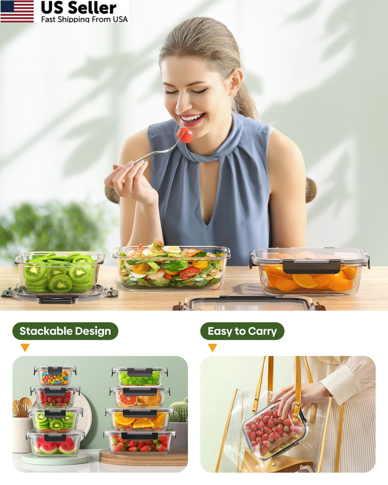 KEMETHY 40 PCS Glass Food Storage Containers with Lids(20 Set of 20, 40