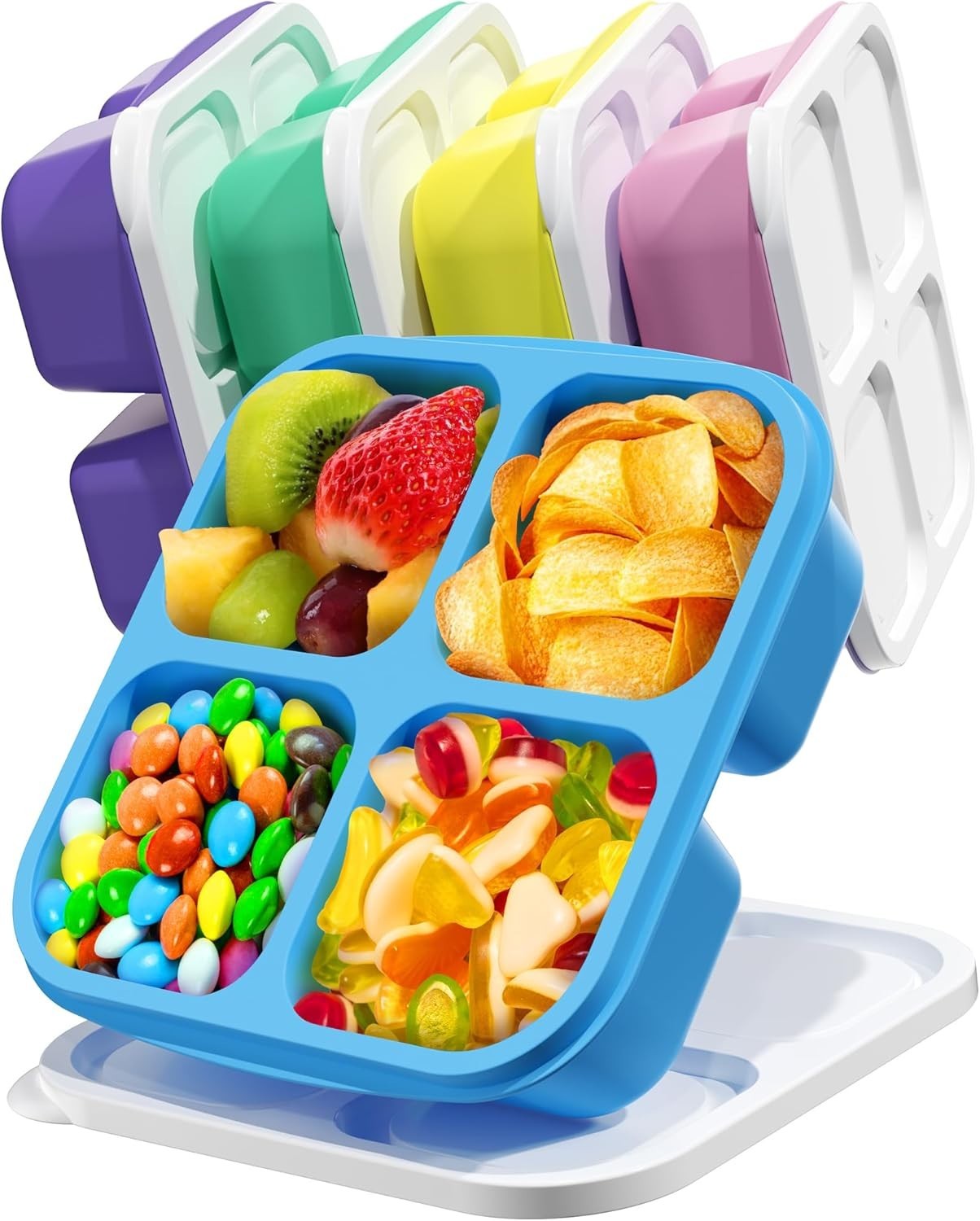5 Pack Bento Snack Containers, 4 Compartment BPA-free Plastic Food Storage Co…