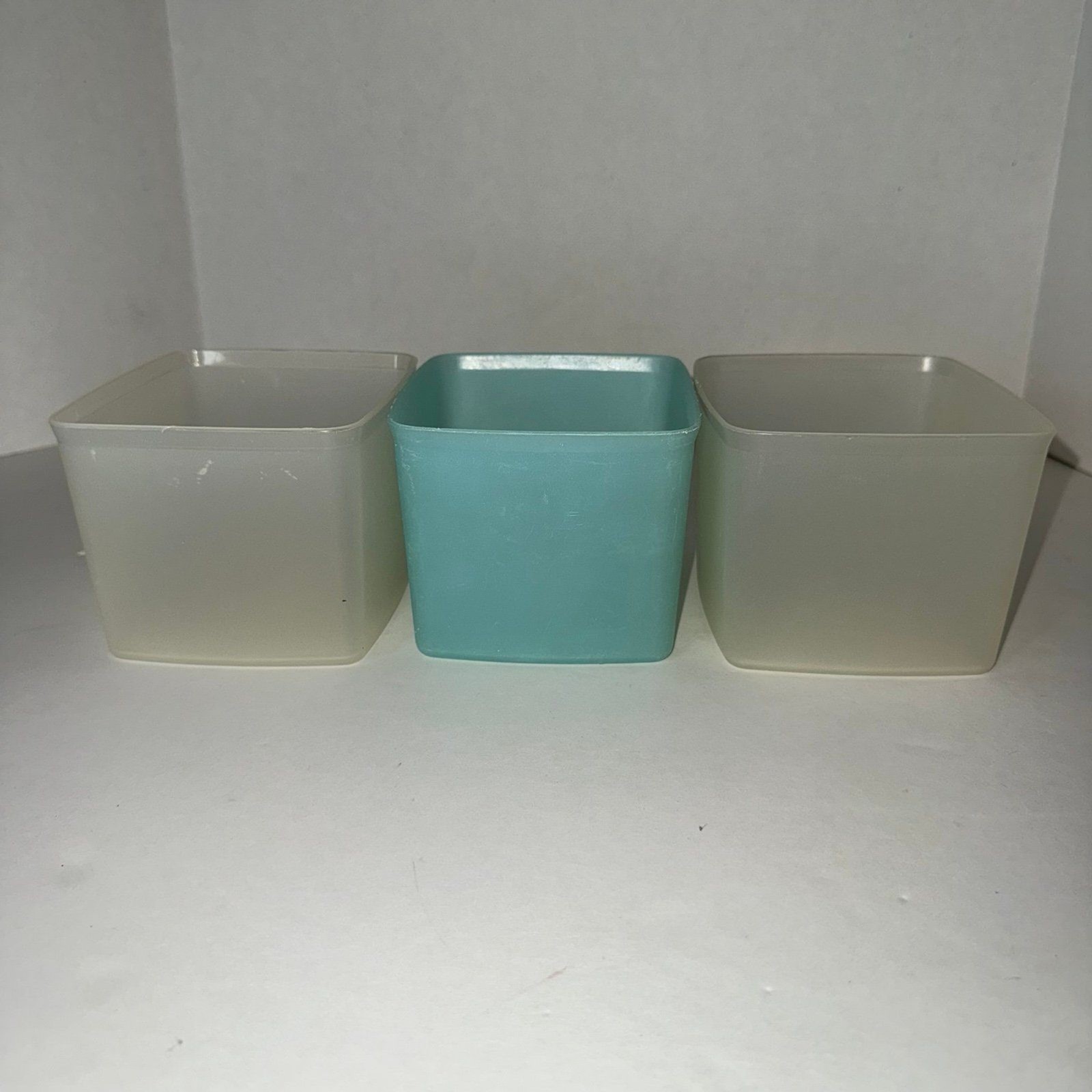 Vintage Tupperware Square Round Food Storage Containers Pastel Blue Sheer