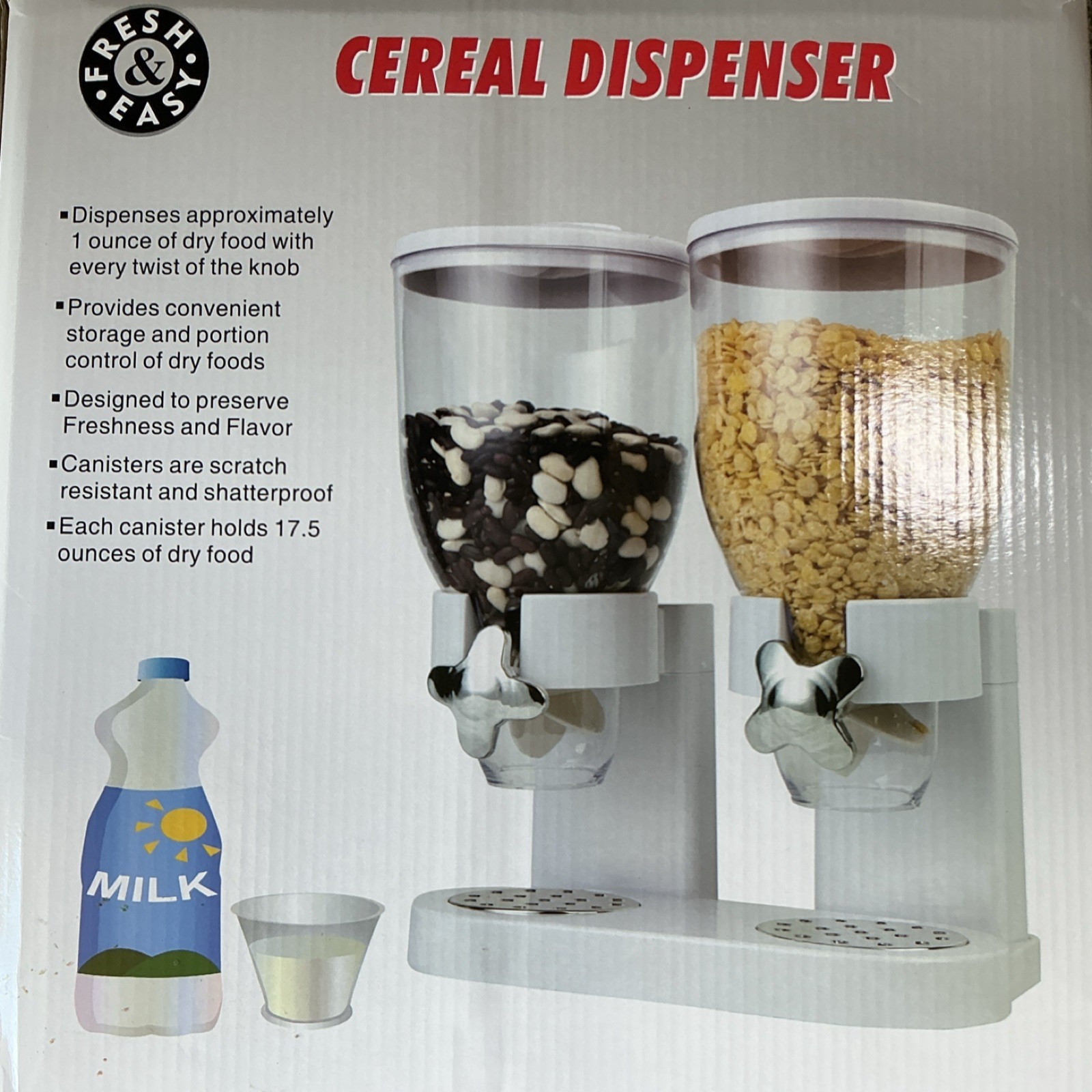 Fresh & Easy Plastic Cereal Dispenser Set, Snap Lids, 2pc, 17.5oz, Shatterproof