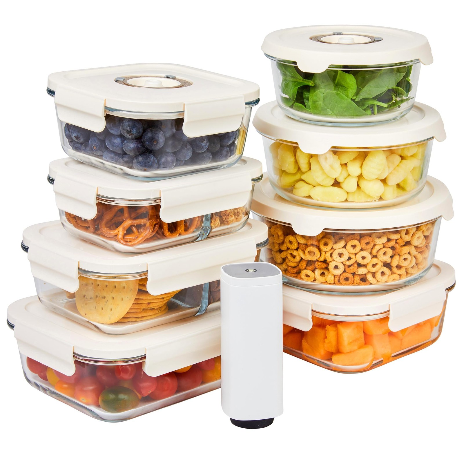 Vacuum Food Storage Containers, Set of 8 Glass Containers & Electronic Pump -…