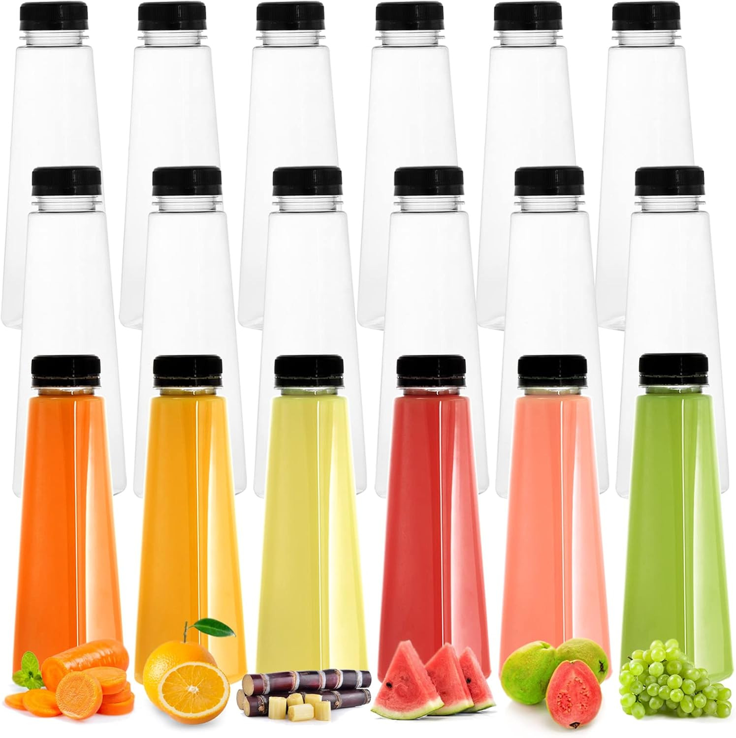 18 Pack 12 Oz Plastic Juice Bottles with Caps, Tamper Evident Beverage Bottle Re