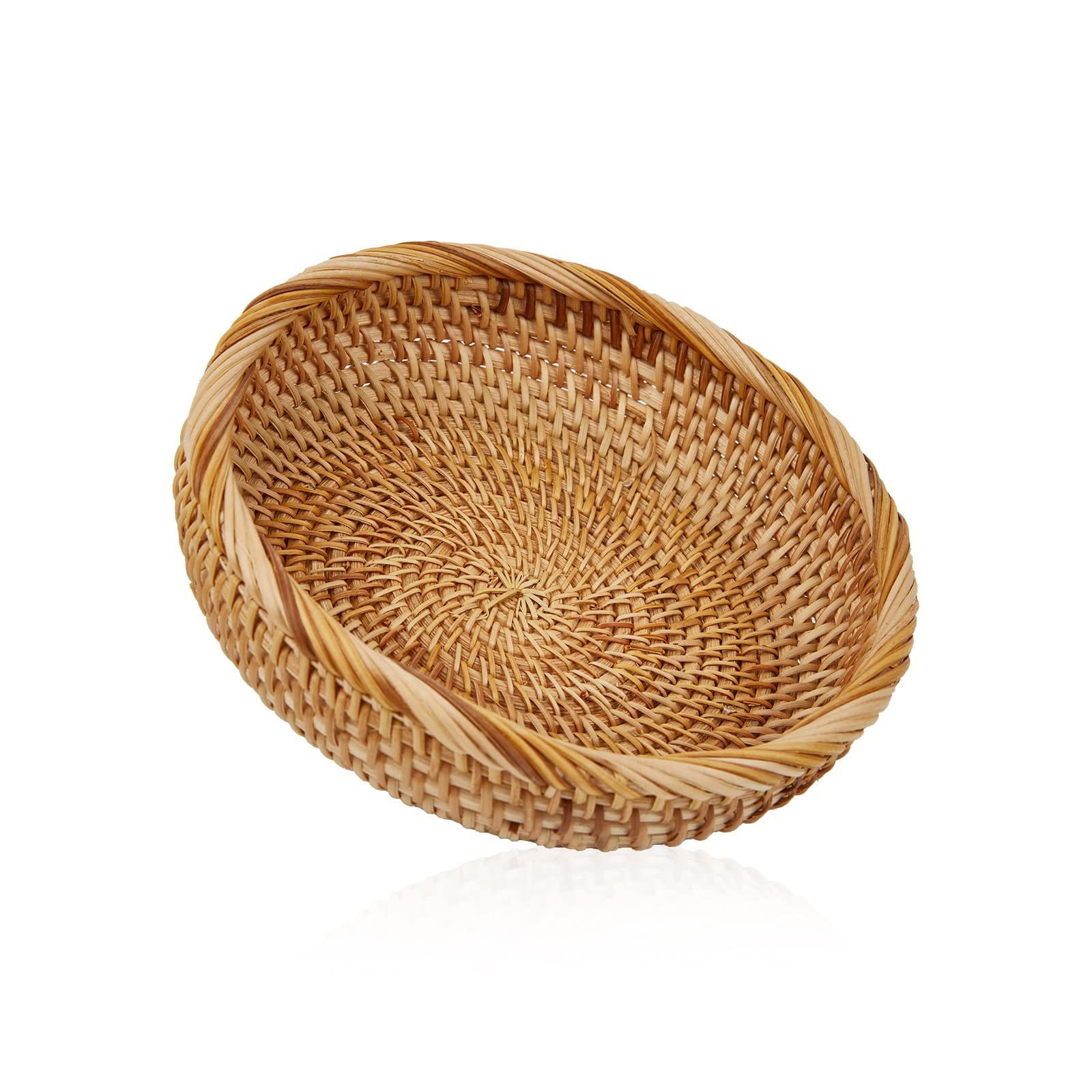 Natural Rattan Round Fruit Basket Bowls, Hand Woven Decor Serving Baskets, Wi…
