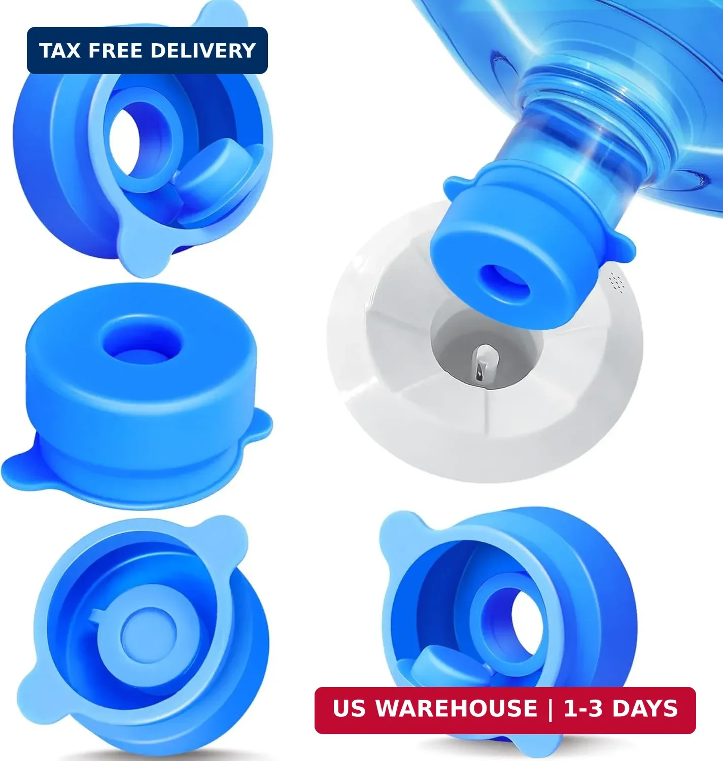 U-Goforst [4 PACK] 3 & 5 Gallon Water Jug Caps – 55mm Silicone Reusable Replacem