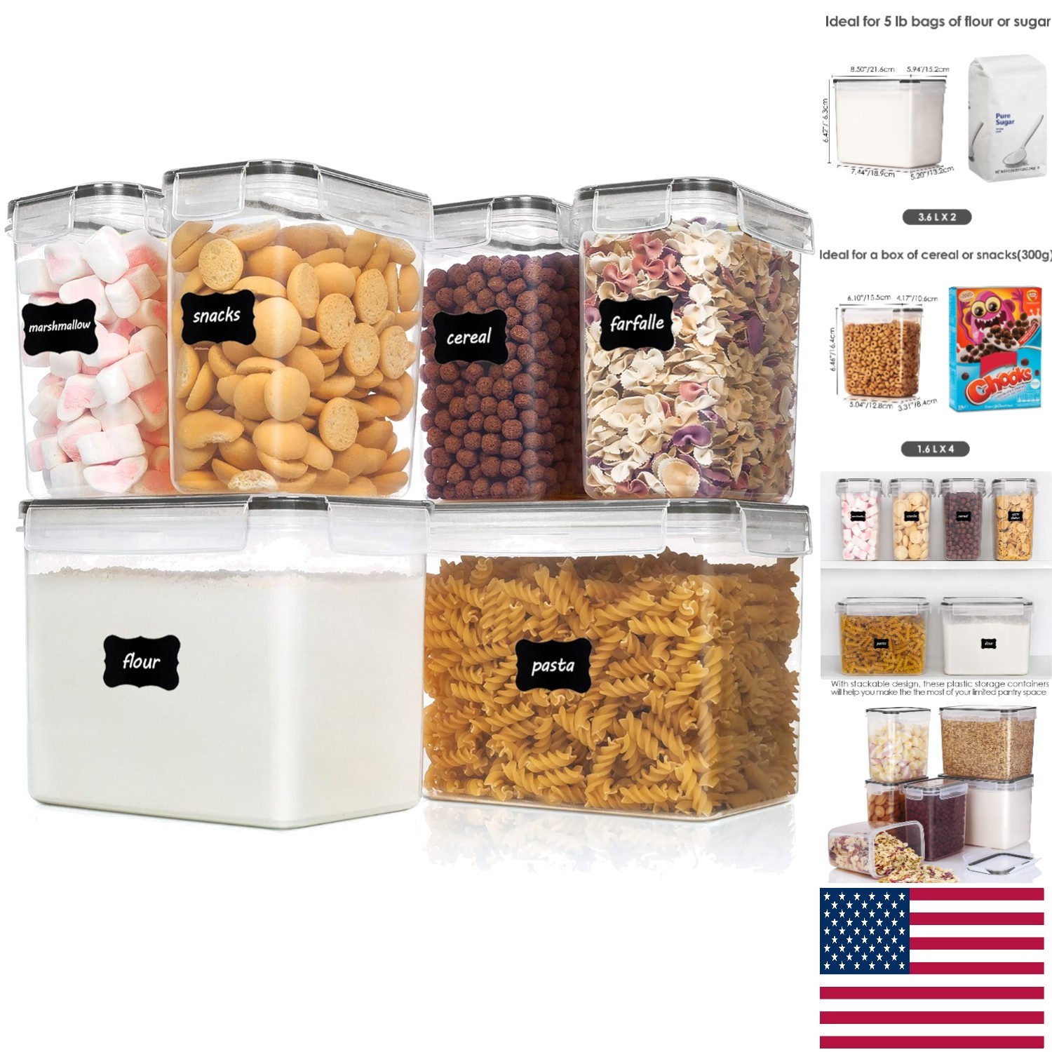 Elegant Black Airtight Food Storage Set – 6 Durable BPA-Free Containers & Labels